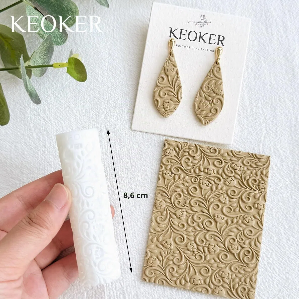 KEOKER Polymer-Ton-Texturroller, 3 Rollen zur Herstellung von Ohrringen, wie Texturblätter, ideal mit Tonschneidern (3 Blatt alle)