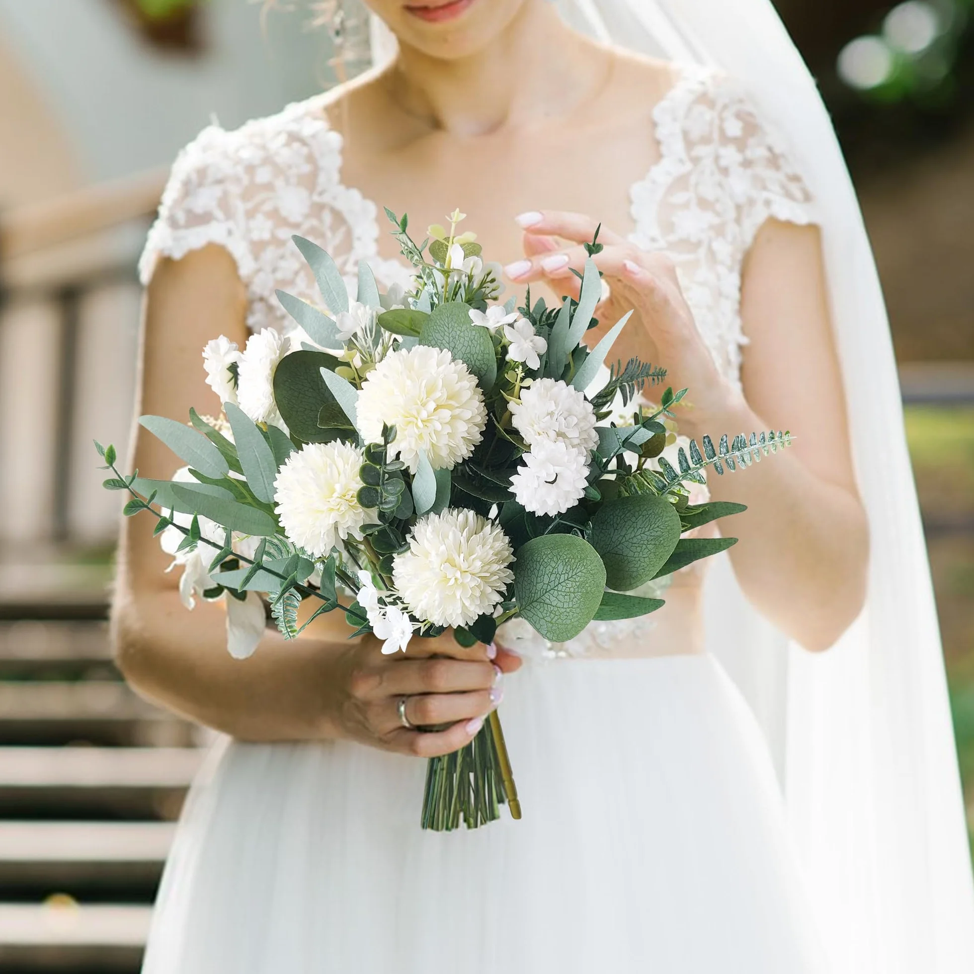 ROLLWAY 55 Stück Künstliche Zweige & Kunstblumen, Weiß Blumen Blätter Künstlich Dekozweige, Kunst Blumen Kunstblumenstrauss Eukalyptus Hortensien für DIY Blumenstrauß Brautstrauß Hochzeit (55, Weiß)