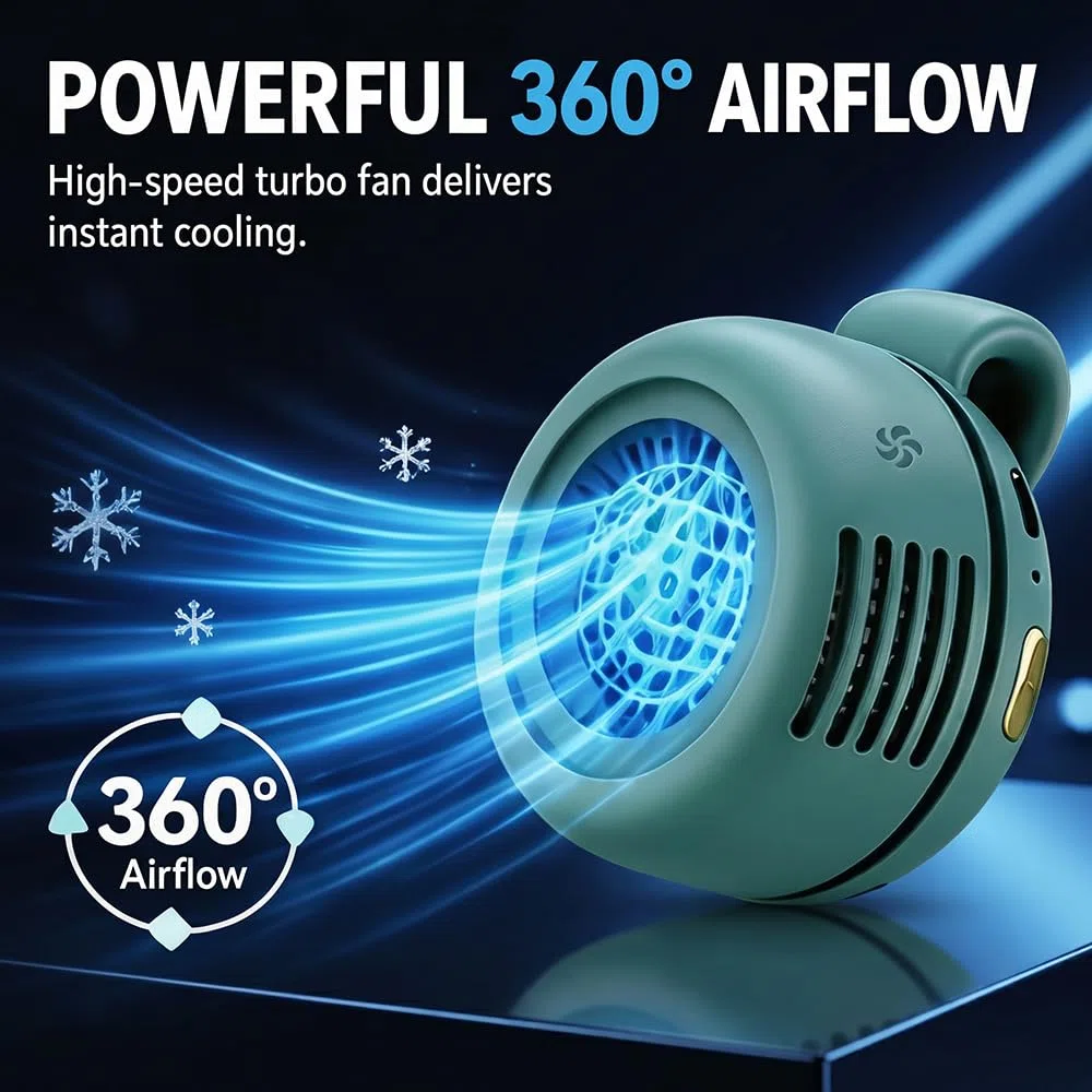 Tragbarer Clip Ventilator, 2026 Neu Taillenclip-Ventilator, Portable Silent Mini Bladeless Electric Fan, 3 Geschwindigkeiten Mini Ventilator Aufladbar,Handventilator für Sommer Reise Outdoor (Grün)