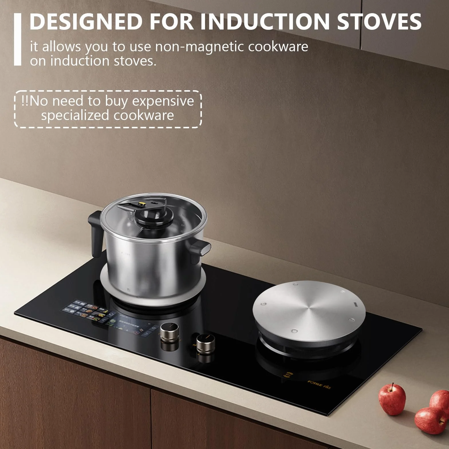 Induktion Adapterplatte Ø24cm, Induktionsplatte für Normale Töpfe, aus Edelstahl, mit Abnehmbarem Griff, Adapterplatte für Induktionsherd, Gleichmäßige Wärmeverteilung (24cm)