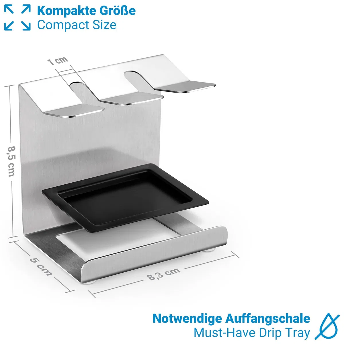 Siegvoll Edelstahl Zahnbürstenhalter für Oral-B, iO, Philips Sonicare, usw. | Aufsteckbürsten Halter mit Auffangschale | Bürstenkopf-Halterung für 2er elektrische Zahnbürstenkopf