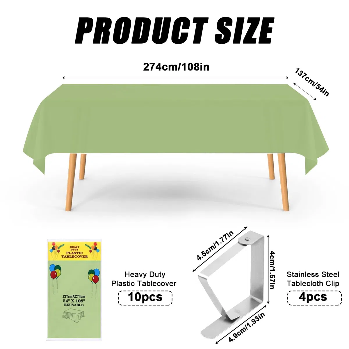 YSOOUA Einweg Tischdecke Tischtuch Rechteckig Tischdecken 10 STK Kunststoff Tischdecken Wasserdicht Geburtstag 137 x 274 cm Biertisch Tischdecke mit Tischklammern für Party Hochzeit Feste (Grün)