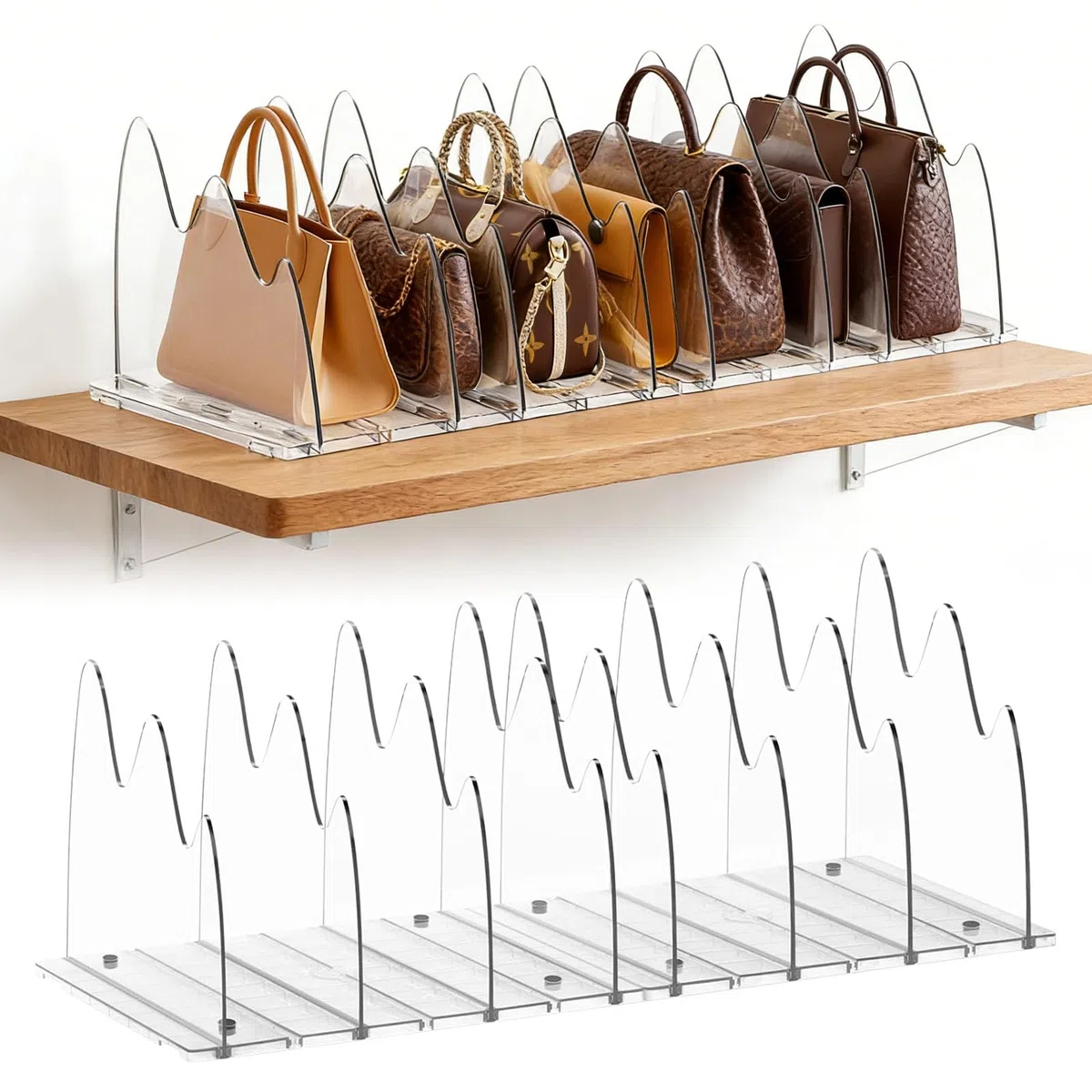 2 Stück Handtaschen Trenner Aufbewahrung für 6 Taschen Regalteiler für Schrank verstellbare Geldbörsen Organizer Handtaschentrenner Taschenständer für Schlafzimmer, Schränke, Büro, Bad