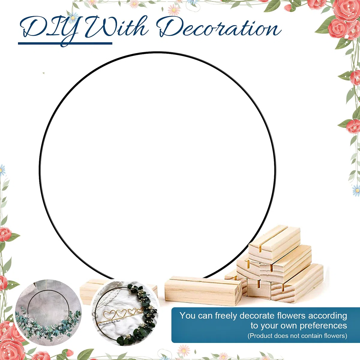 8 Stück Metallring zum Basteln, 30cm Tafelaufsätze Makramee Ringe mit Holz Kartenhalter DIY Kranz Handwerk Traumfänger für Hochzeitskranzdekor und Wandbehang (Black Ring)