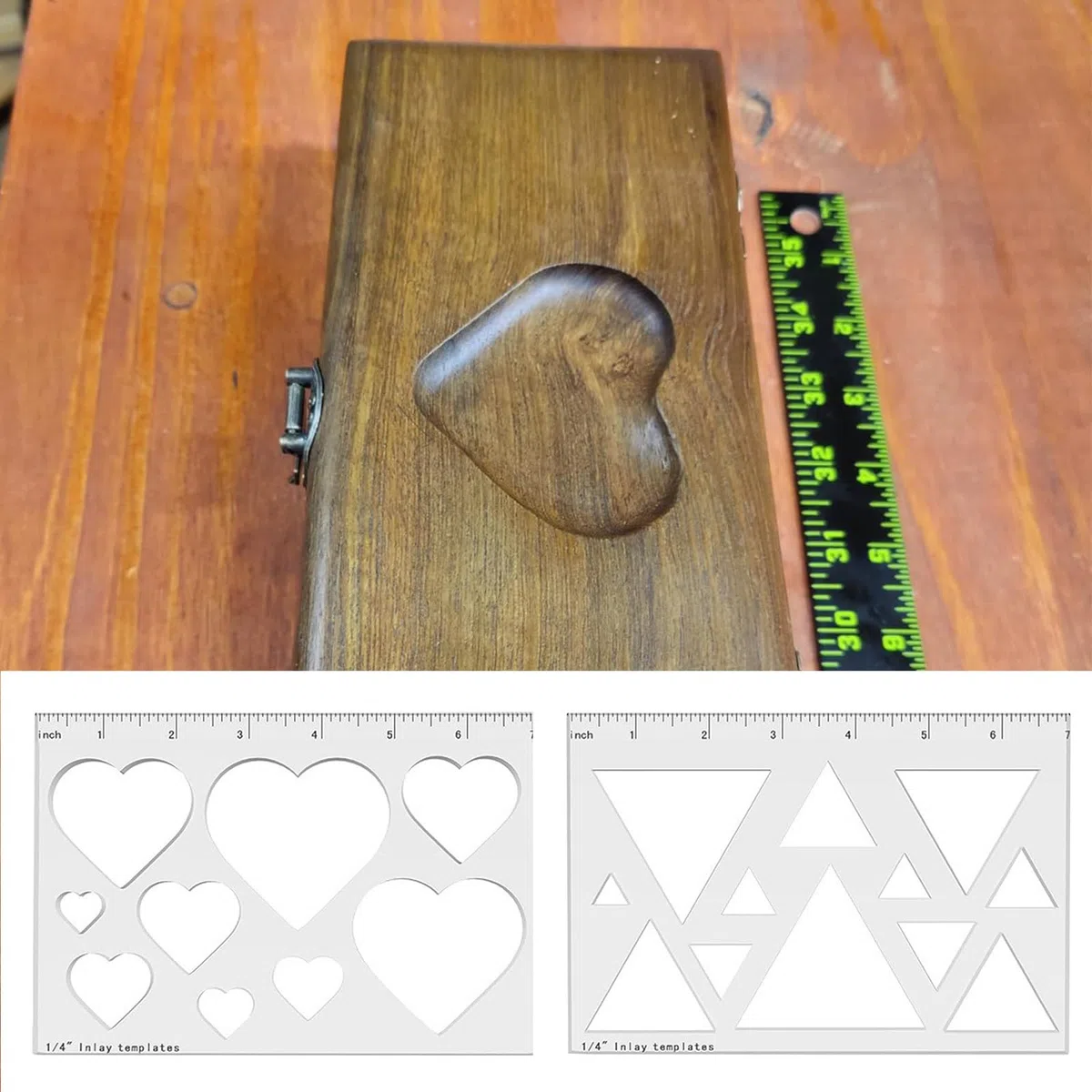 Dreiecks- oder Herz-Inlay-Vorlage in verschiedenen Größen, transparente Acryl-Schablone für Holzbearbeitungsbegeisterte und professionelle Inlay-Vorlage