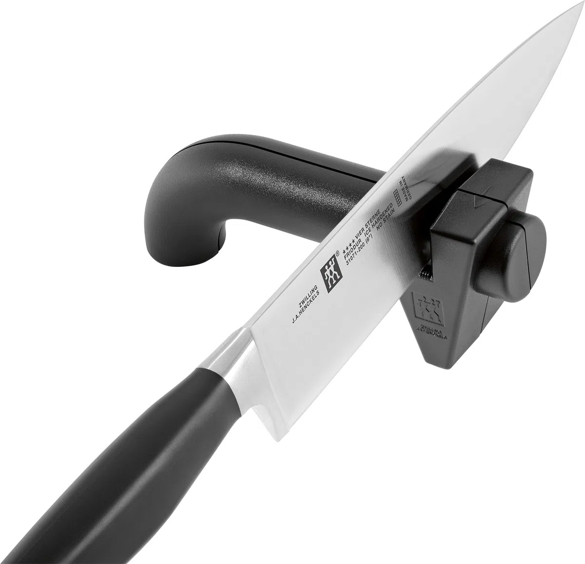 ZWILLING TWINSHARP Messerschärfer, Edelstahl- und Keramikscheiben, Ergonomischer Griff, Für glatte Messer, Schwarz