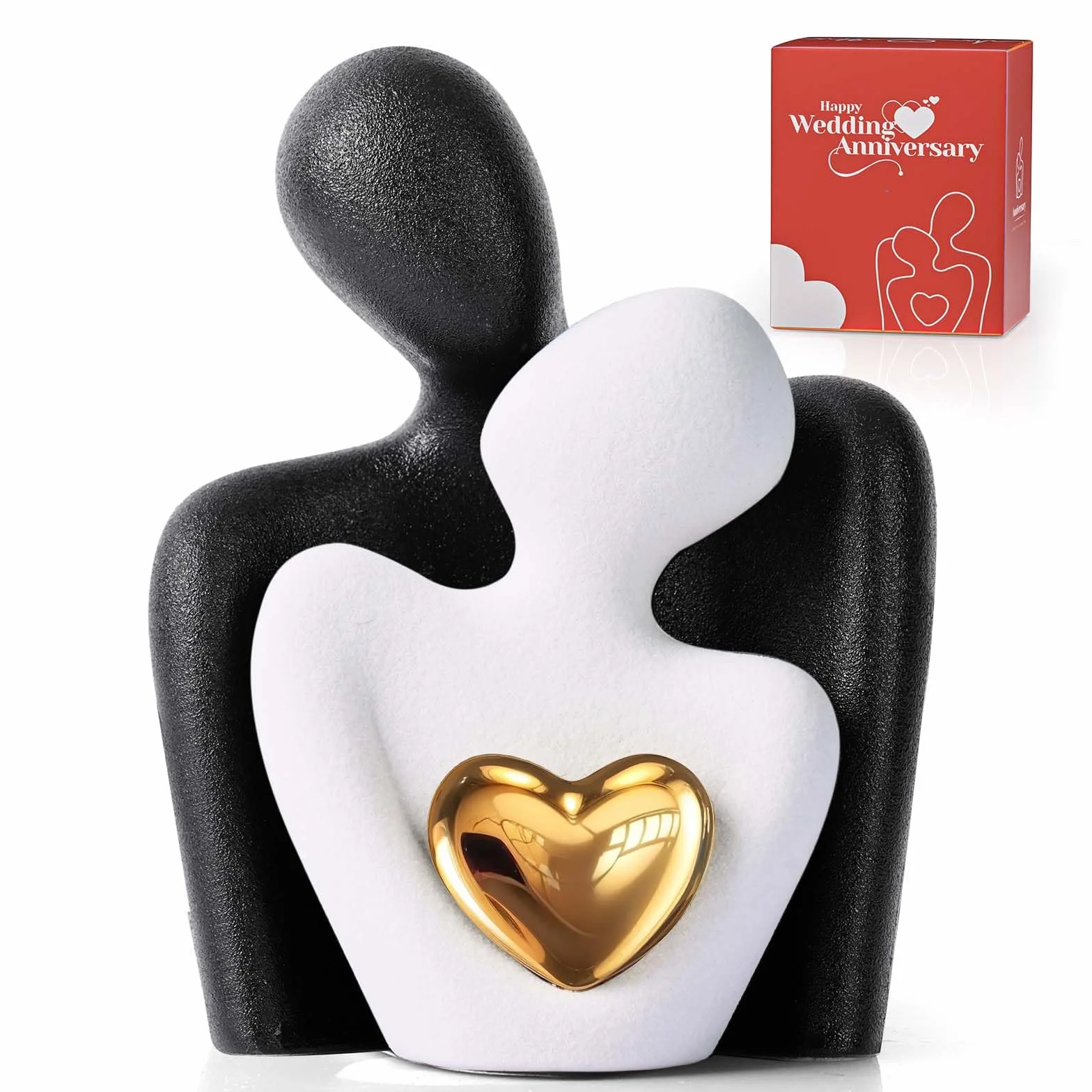 Romantische Paar Statue,Wohnzimmer Deko Moderne Keramik Figuren,Liebe Porzellan Figur,Umarmendes Brautpaar, Skulptur Deko Modern,Kleine Regal Deko Figur Gild
