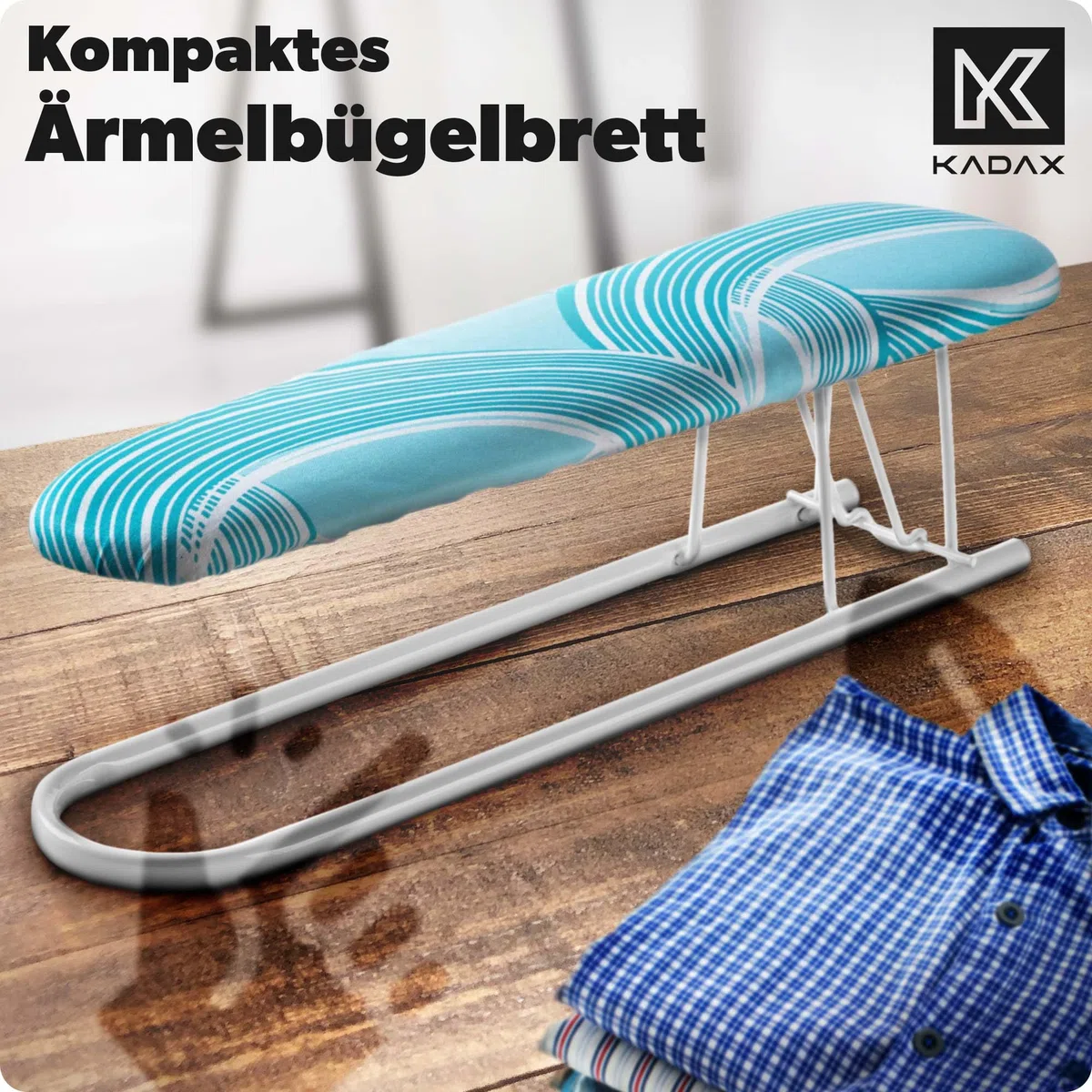 KADAX Bügelbrett 53x13cm mit Ärmelbügelbrett - Stabiler Bügeltisch für Dampfbügelstation, klappbar, höhenverstellbar, mit hitzebeständiger Bügeleisenablage