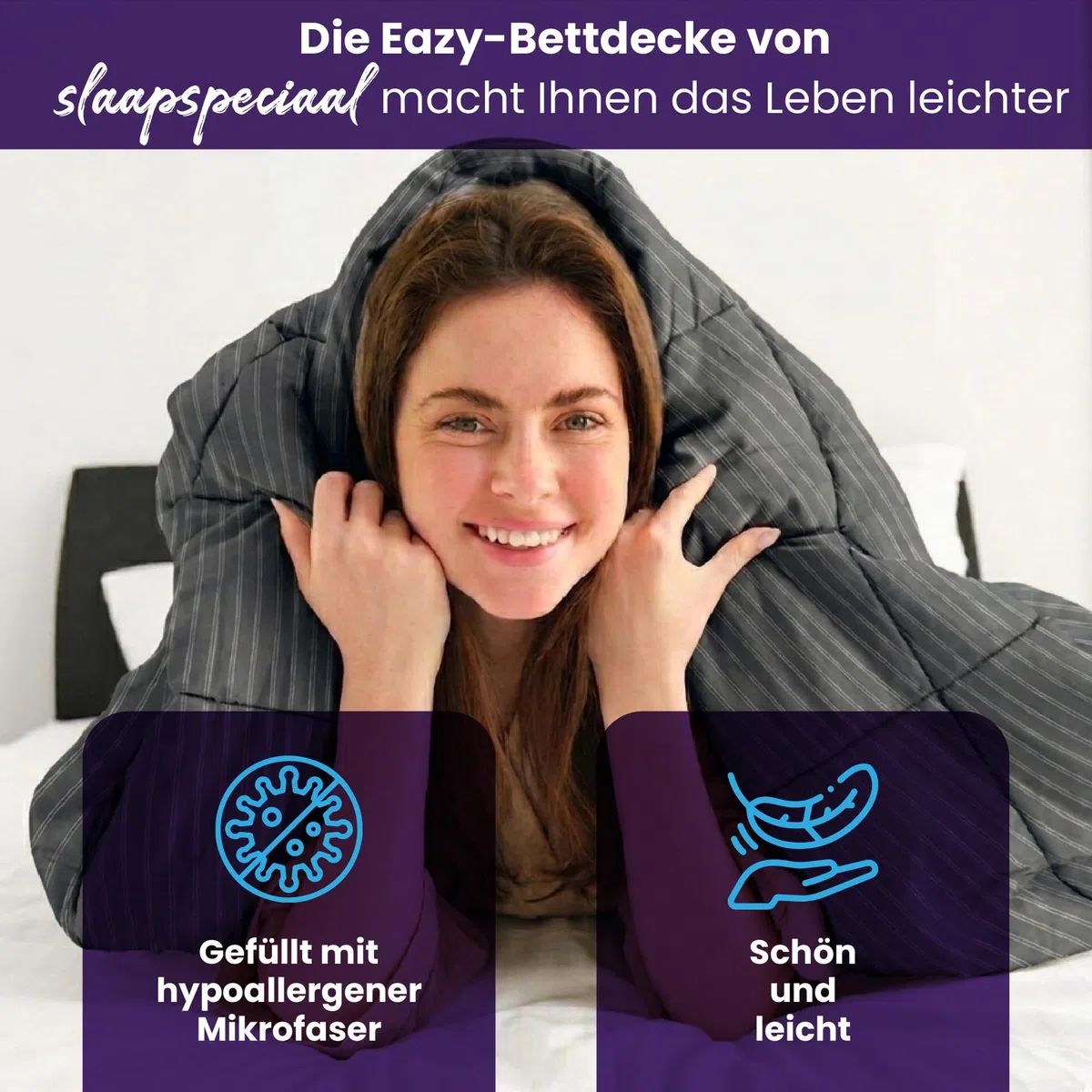 Sommerbettdecke 140x200cm - Bettdecke ohne Überzug [Hitzeklasse 4] Luftig, Leicht & Kühlend - Dünne Allergiker Sommerbettwäsche - Antrazit gestreift