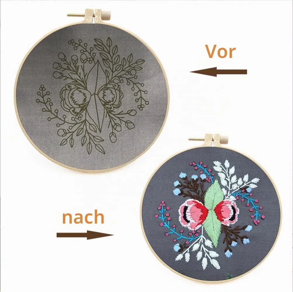 Meecaa 3-teiliges Quallen-Blumen-Stickset-Starter-Set, Handstickset, Muster-gedrucktes Kreuzstich-Set für Anfänger Erwachsene, mit Stickrahmen und Anleitung (Quallen)