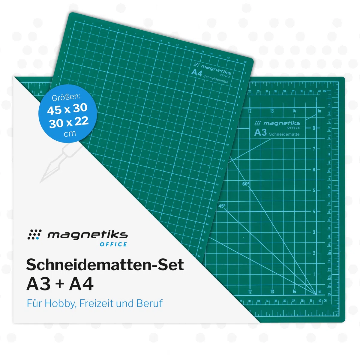 Schneidematte 2er Set - DIN A3 und DIN A4 im 2er Set Schneideunterlage - selbstheilend doppelseitig grün