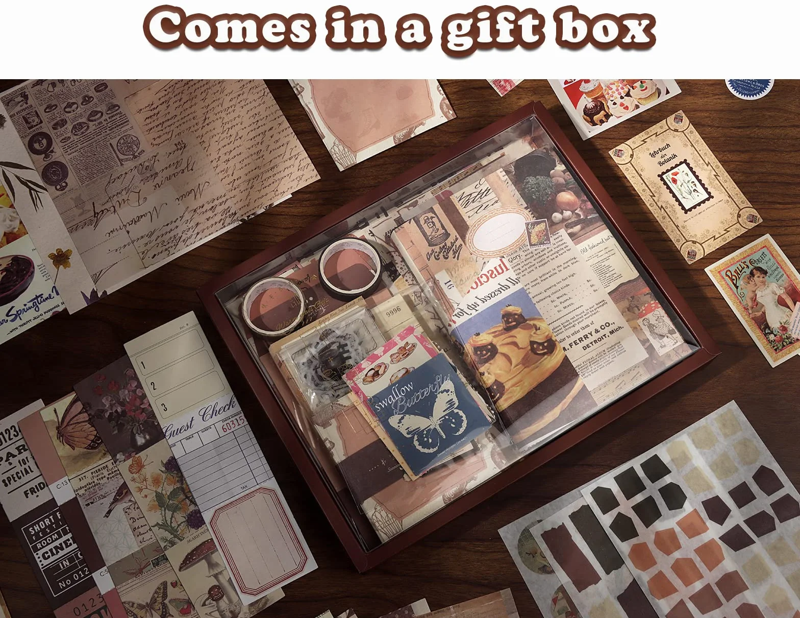 Draupnir 346 Stück Vintage Scrapbook Zubehör Set, Ästhetisches Bullet Junk Journal Kit mit A6 Raster Notizbuch, DIY Scrapbook Geschenk für Teenager - Vintage
