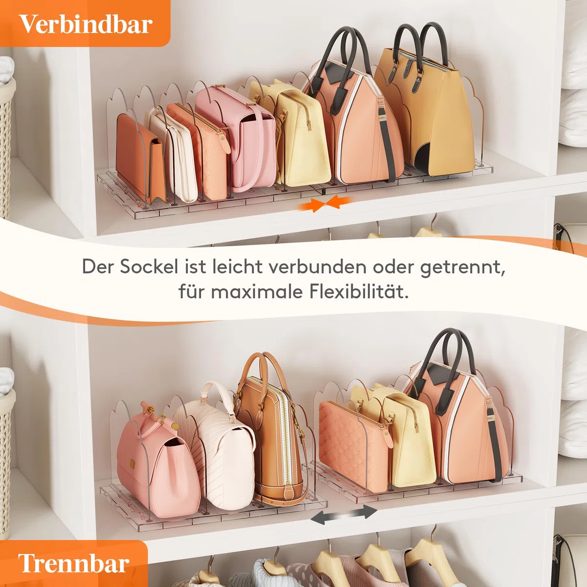 Lifewit 2 Stück Handtaschen Trenner Aufbewahrung, Verstellbar Taschen Organizer Schrank, Acryl Handtaschenorganizer Taschenständer, Regaltrenner für Clutch Tragetaschen Shirts Bücher, 35 x 24 cm/14x9"