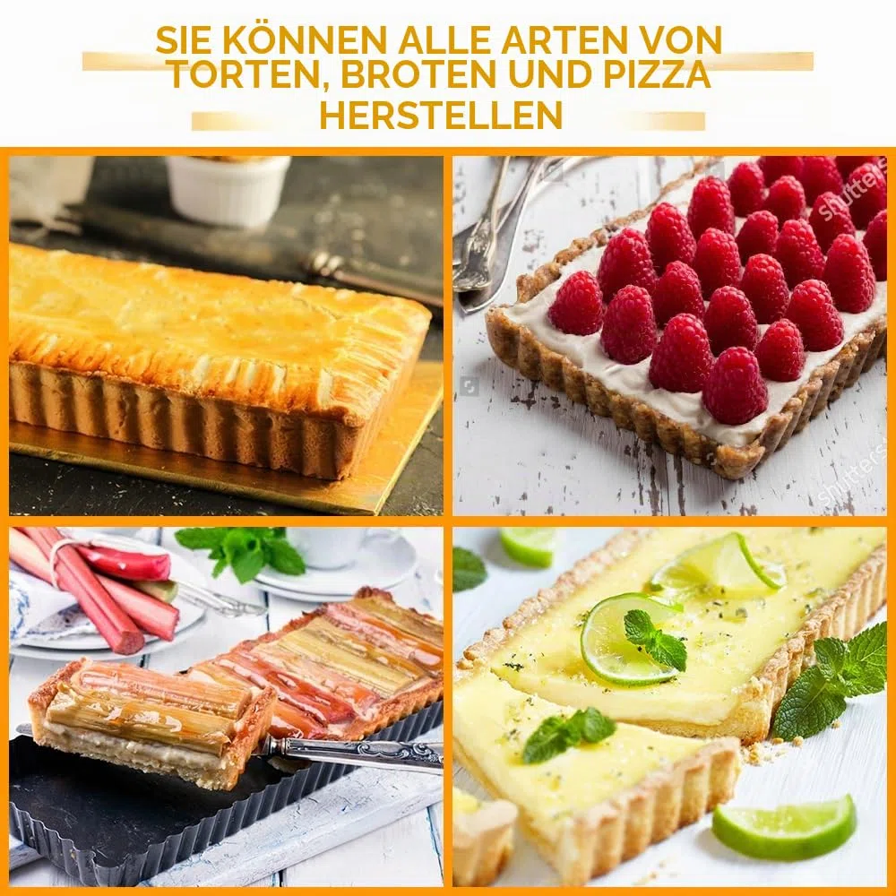 Tarteform mit Hebeboden rechteckig 2 Stück, Quicheform beschichtet, Non-stick Eckige Backform Pie Form, 35.6cm