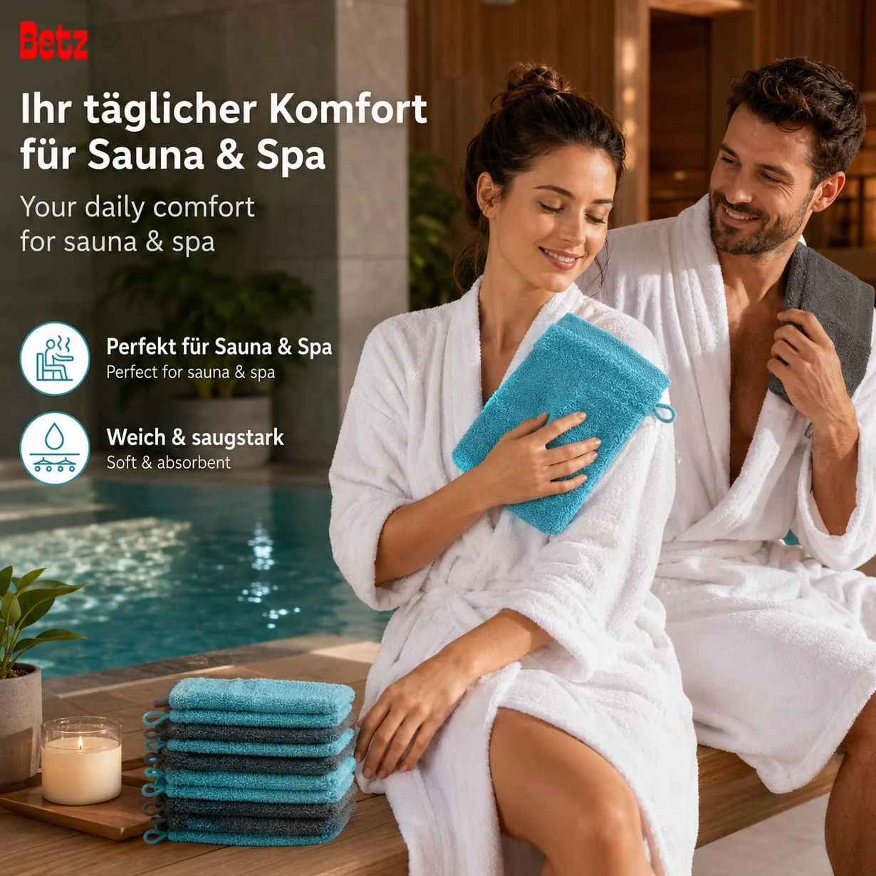 Betz Waschhandschuhe Premium 10 Stück 16x21 cm – 100% Baumwolle 470g/m² – Weiche Frottee Waschlappen – Pflegeleicht & saugstark – Farbe anthrazit und türkis