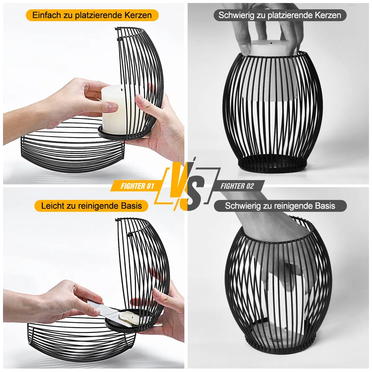 GoMaihe Oval Kerzenständer 2er Set, 9 x 15.5cm und 9 x 18cm Kerzenhalter Stabkerze Metall Deko Kerzenleuchter, Kreativ Vintage Kerzen Ständer für Weihnachts Hochzeit Essen, Schwarz.MEHRWEG