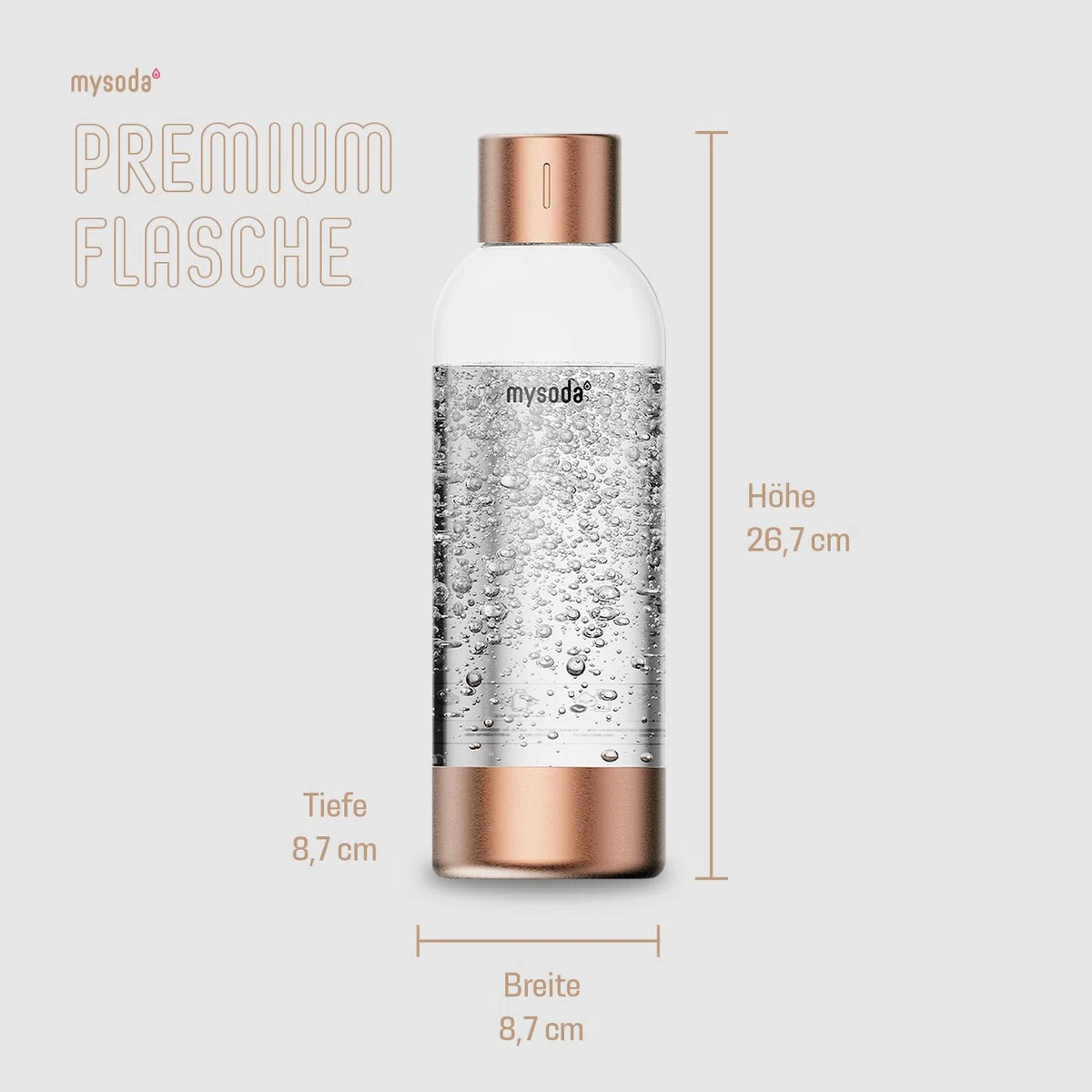 Mysoda: Hochwertiges und BPA-freies Premium 1 Liter Wasserflasche für Wassersprudler, Deckel und Boden aus rostfreiem Edelstahl - Kupfer