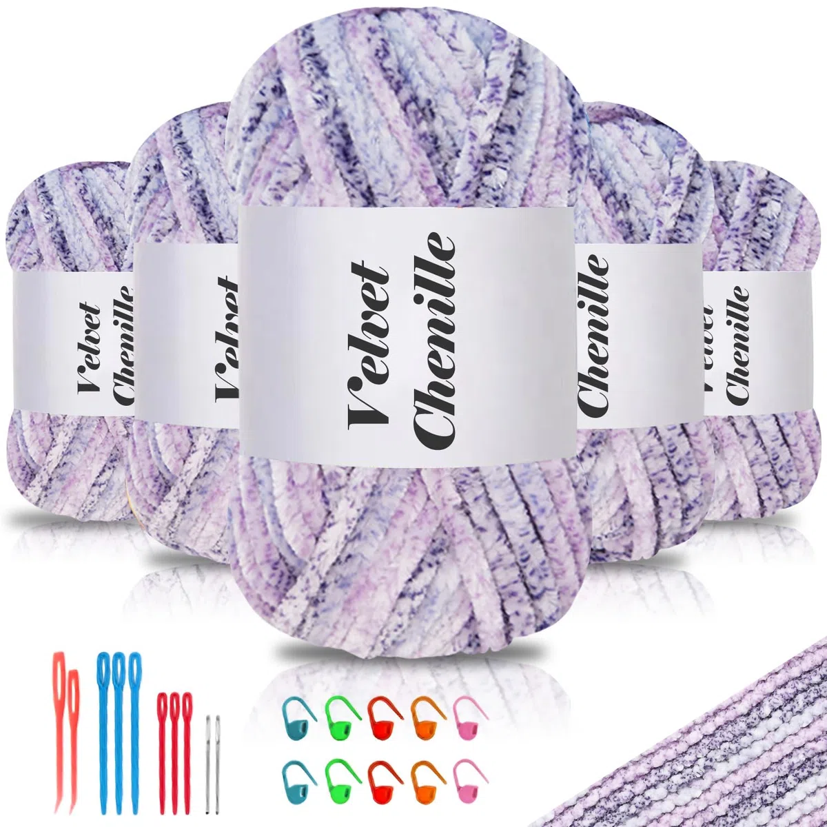 Maxee Samtig Babywolle, Samt Chenille Garn mit Häkelwerkzeuge, Kuschelweich Velvet Chenillegarn Flauschige, Weich Plüschwolle Häkelgarn Wolle zum Stricken & Häkeln