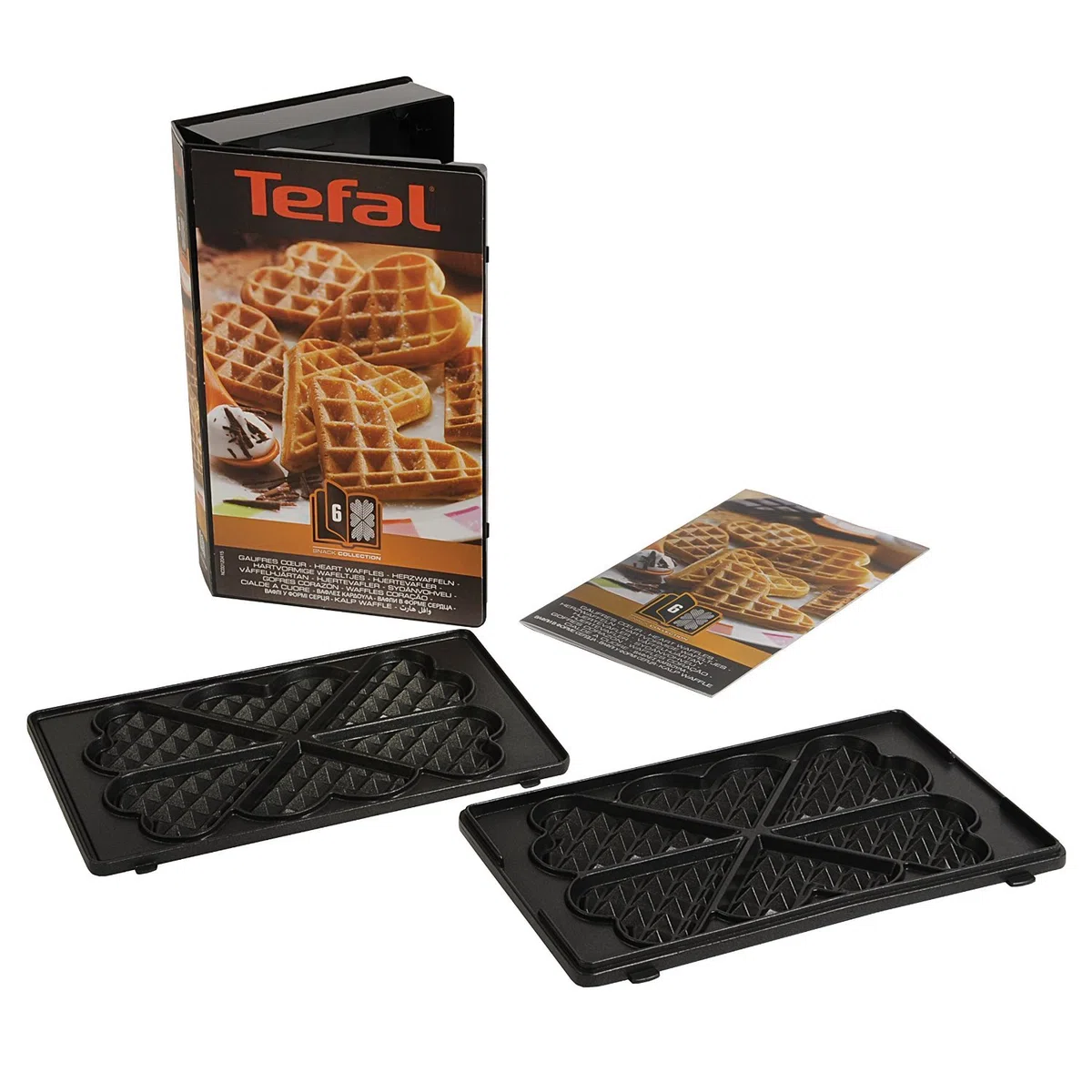 Tefal Platte Herzwaffeln Backform Nummer 6, passend für Tefal Snack Collection SW85XX, inklusive Rezeptbuch, praktische Aufbewahrungs-Box, spülmaschinengeeignet, schwarz, XA8006
