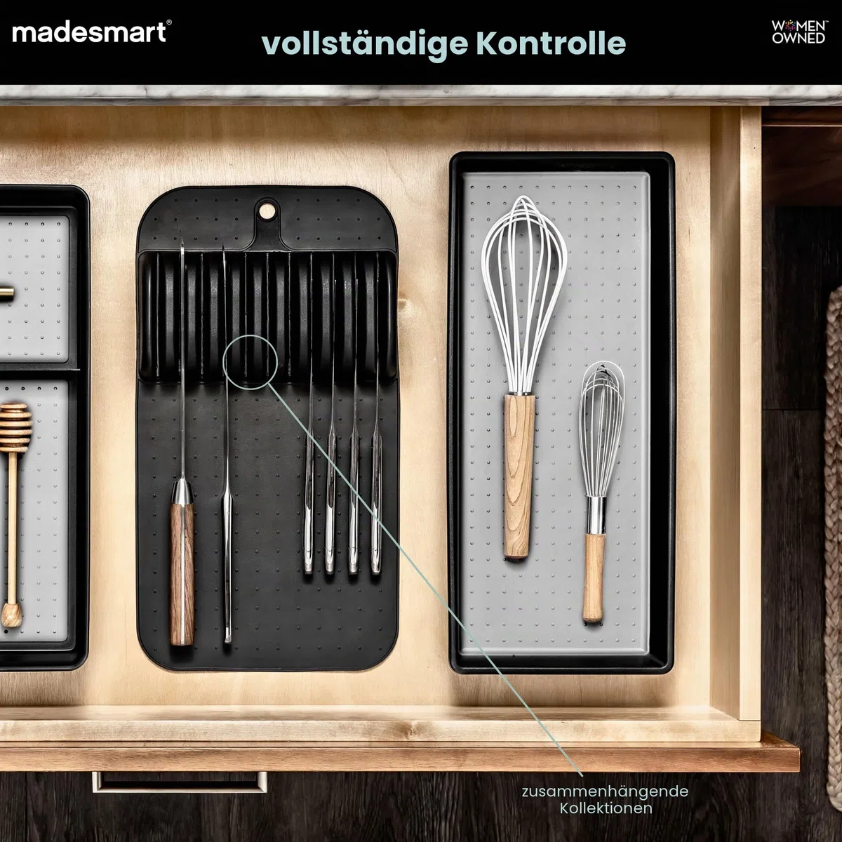 madesmart 29002 Klassische große Messermatte Weicher, rutschfester Schubladen-Organizer, langlebige Organisation zu Hause, BPA-frei, Kunststoff, Weiß/Grau