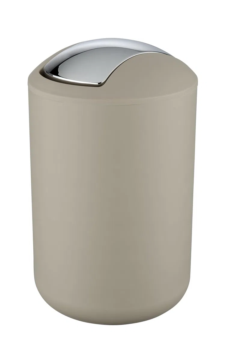 WENKO Kosmetikeimer Mod. Brasil L, 6,5 Liter Bad-Mülleimer mit Schwingdeckel, aus bruchsicherem Kunststoff, BPA-frei, Taupe
