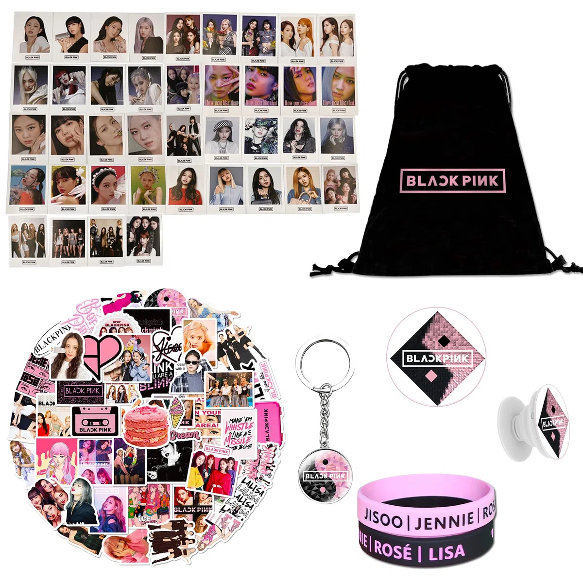 Blackpink Geschenk-Set, Fanartikel, Fans Geschenk für Blink, Blackpink Merch Kpop Blackpink Merchandise Blackpink Rucksack, Schlüsselbund LOMO-Karte Silikonarmbänder