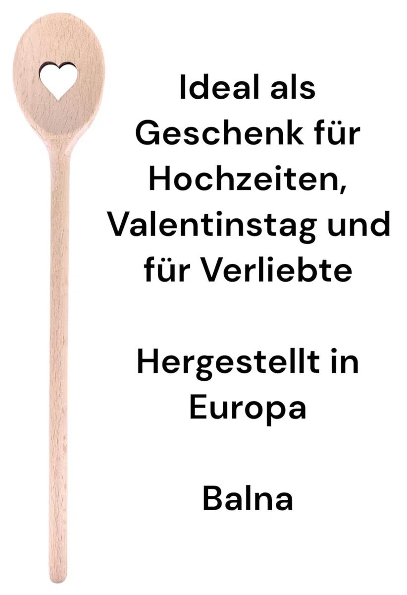 Balna Kochlöffel Herz Motiv Holzkochlöffel 1 Stück, Löffel aus Holz 30 cm gelaserte Herzform, Rührlöffel als Geschenk für Geburtstag oder Hochzeit