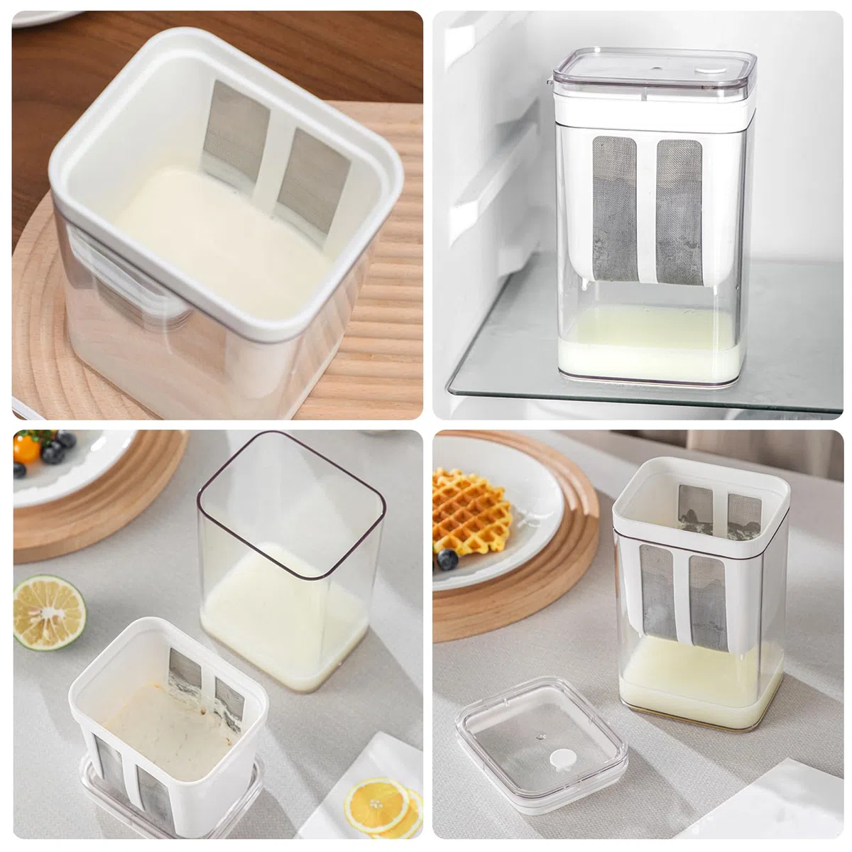 BYZESTY Frischkäsebereiter, Joghurt Sieb Mit Deckel, Waschbar Molkeabscheider, Wiederverwendbarer Feine Filtersiebe, 1100ml Feinmaschiges Joghurt Sieb, Joghurtbereiter Für Milch, Saft, Küchenzubehör