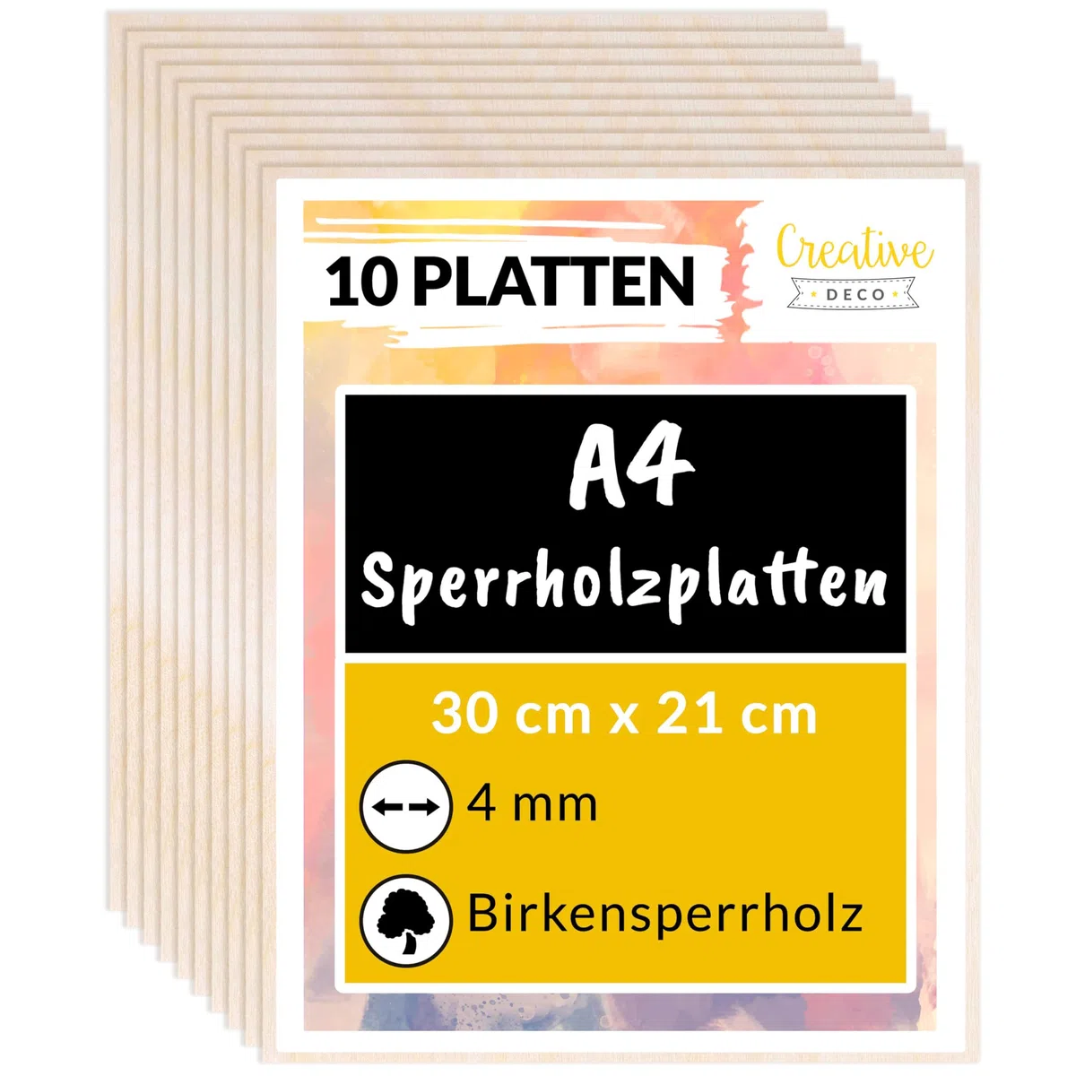 Creative Deco 10 x A4 Sperrholzplatte 4mm | 300 x 210 (+/- 2) mm | Birkensperrholz Dünne holz-Zuschnitte | Perfektes Blatt für Laubsäge, Brandmalerei, Laserschnitt, CNC Router, Durchbrochenes