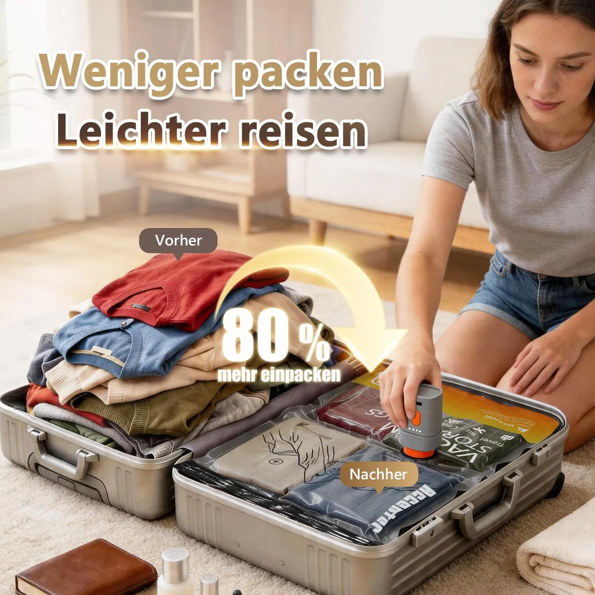 Accenter Vakuumbeutel für Kleidung mit Pumpe ，Kleidungsaufbewahrung für Reise, Kleine Vakuumbeutel passend für Verschiedene Koffergrößen,Reisehelfer für die Kofferorganisation 17er Set