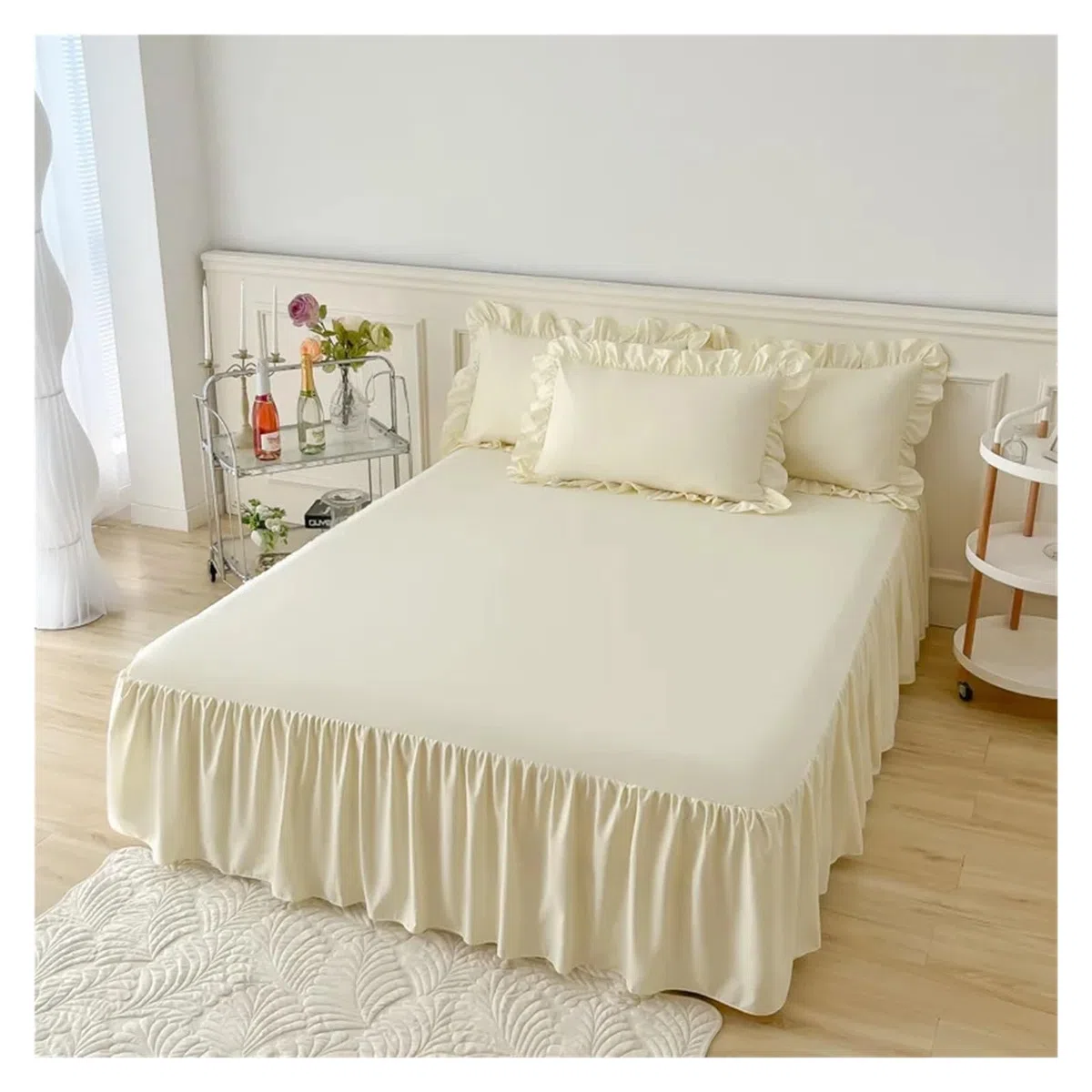 Bettrock Rüschen Eleganter Prinzessinnen-Bettrock, Rutschfester Matratzenbezug, gekräuselte Spitze, Bettlaken, Bettdecke, Schutz for Zuhause, Tagesdecke, Bettrock(Light Yellow,1 pc Skirt 140x200cm)