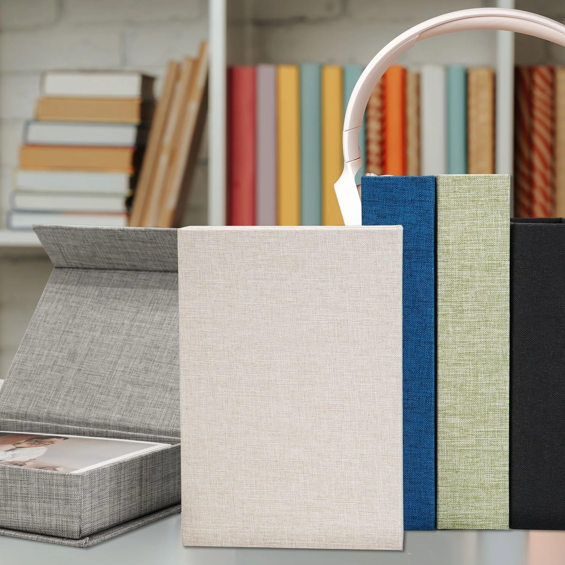 Vienrose Photo Storage Box 4x6, Fotoaufbewahrungsbox 10x15 cm, Foto Organizer aus Leinen, Aufbewahrungs- und Erinnerungsbox für Fotos, Bilder, Postkarten, Geschenkbox für Andenken, Keepsakes Beige