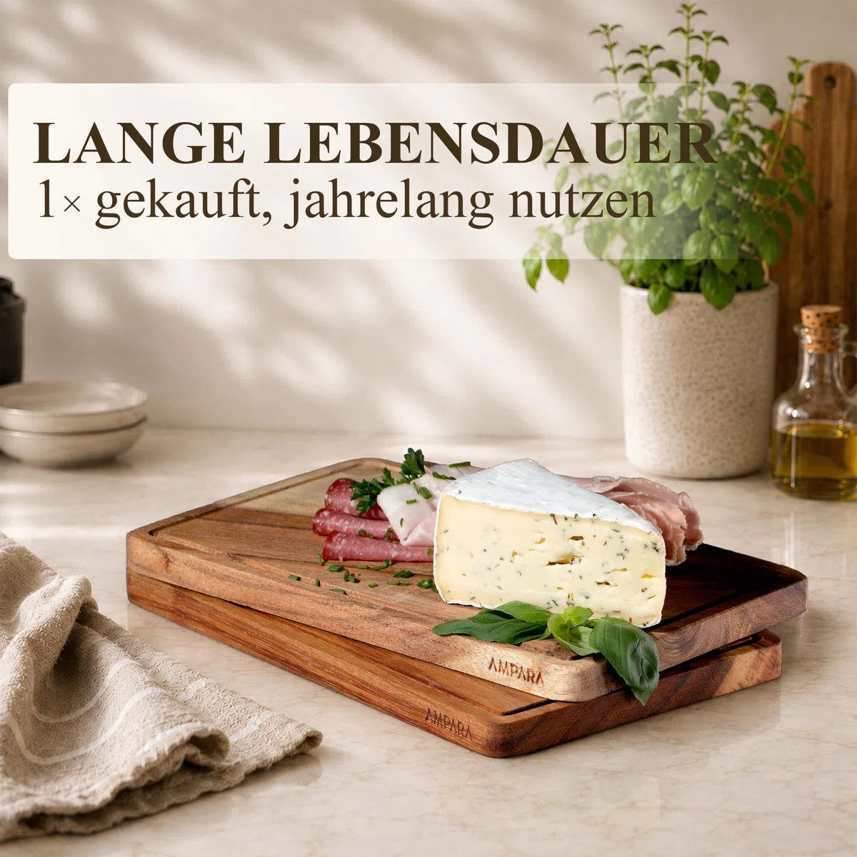 Frühstücksbrettchen Holz - 25x15cm – Hochwertige Akazie am Stück – Langlebiges Holzbrettchen | Vesperbrett (2er Set)