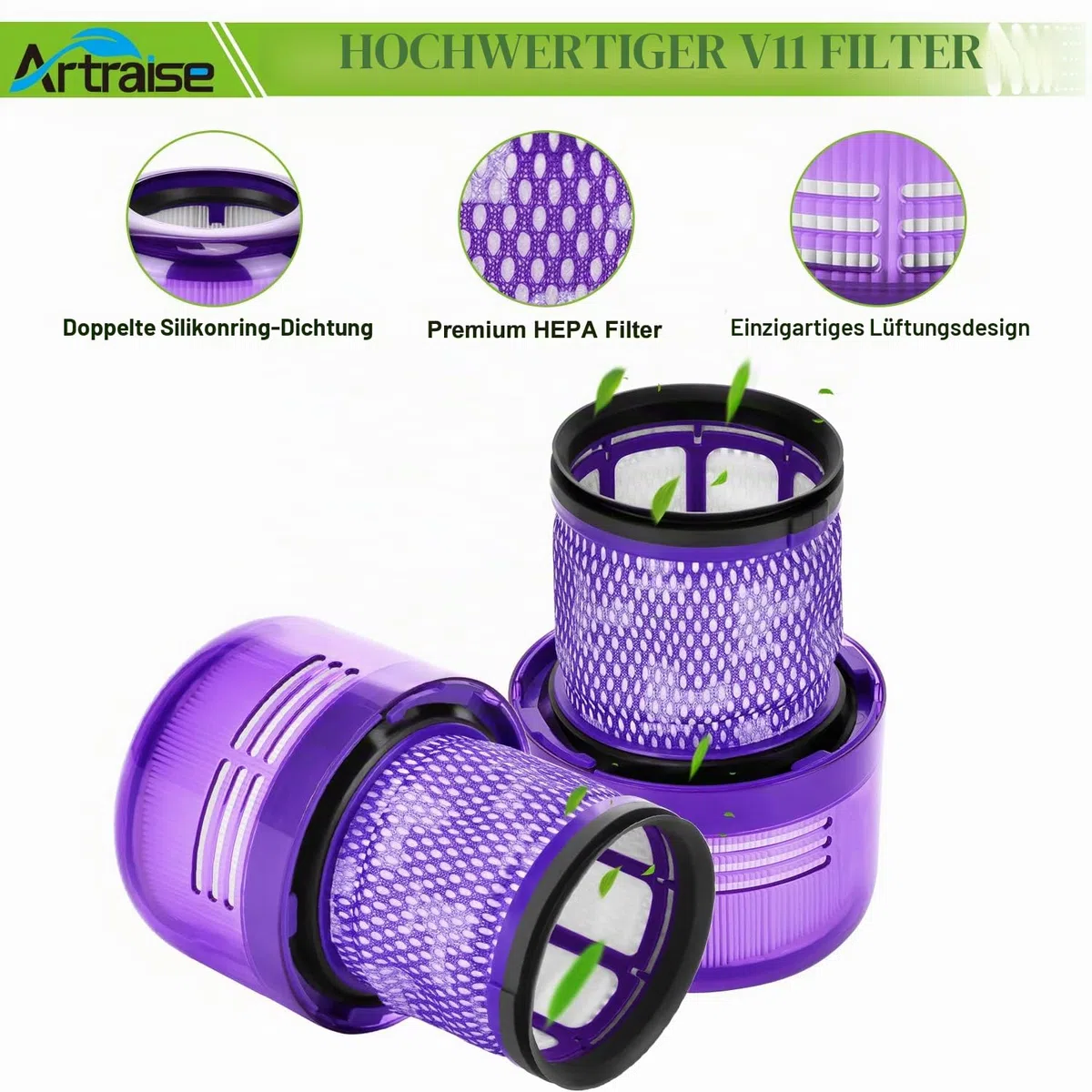 Artraise V11 V15 Filter für Dyson, 3 Stück Waschbar Ersatzfilter für Dyson V11 V15 SV14 SV22 Absolute Animal Detect Cyclone Extra Pro Torque Drive Akku Staubsauger # DY-970013-02 & 97001302