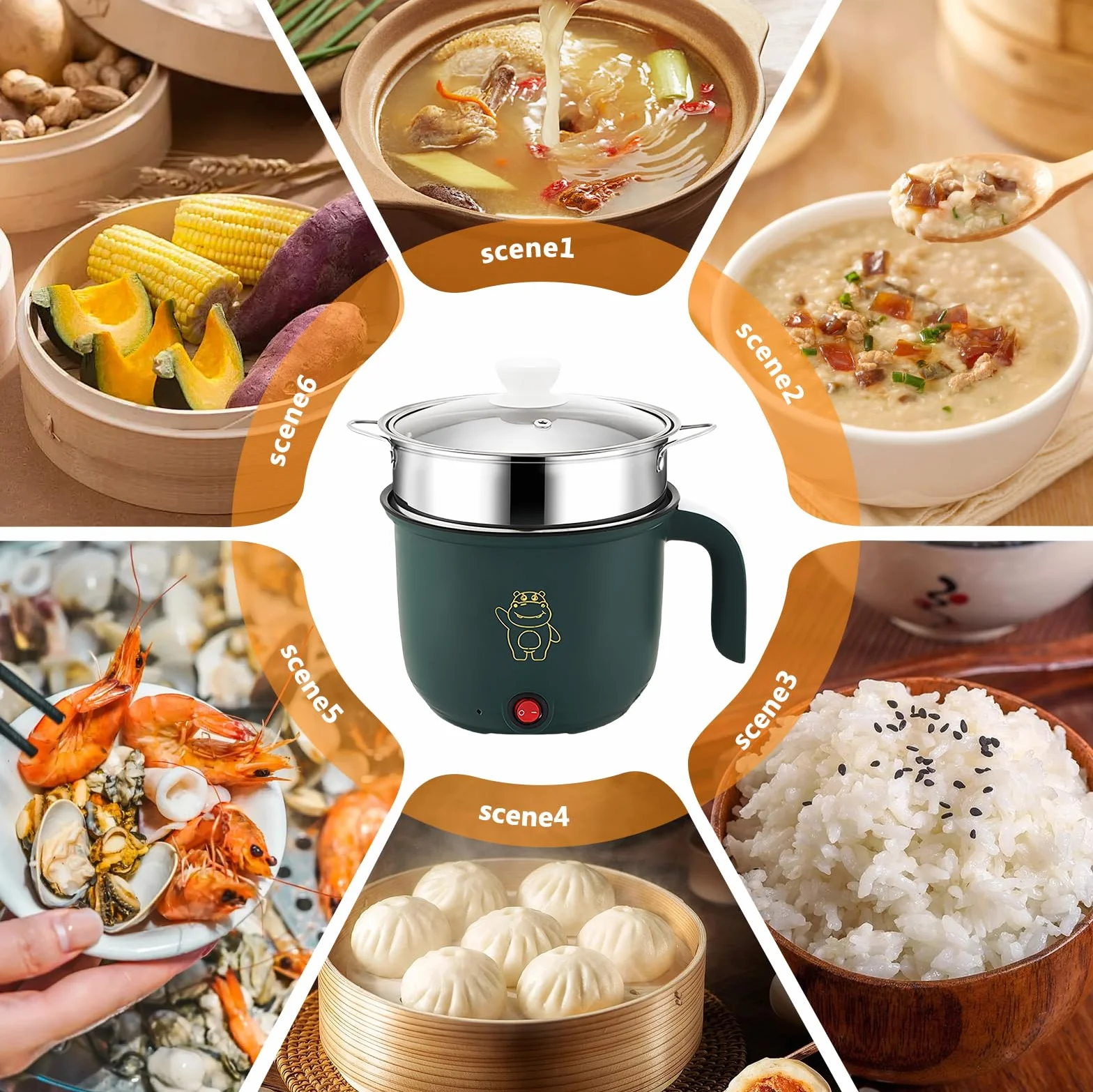 Elektrischer Hot Pot Mit Dampfgarer, Elektrische Hot Pot 1.5l, Tragbare Mini Antihaft Multikocher, Schneller Ramen Kocher, Tragbare Antihaft Topf Für Zuhause, Büro, Schlafsaal