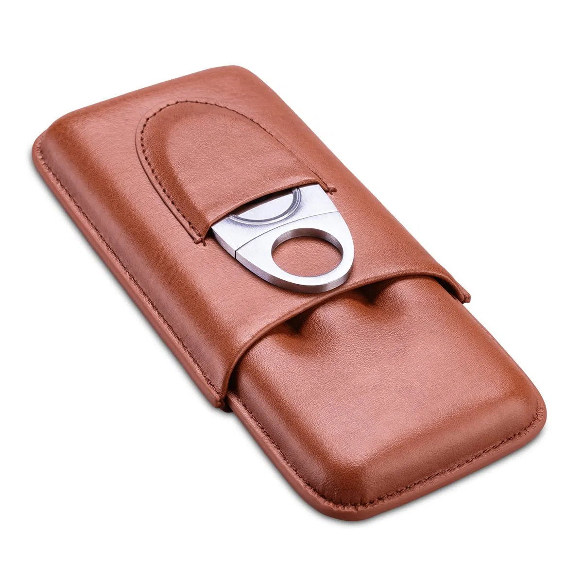 CIGARLOONG Zigarrenetui Braun Zigarren Leder Humidor Zu 3 Zigarren mit Zigarrenschneider