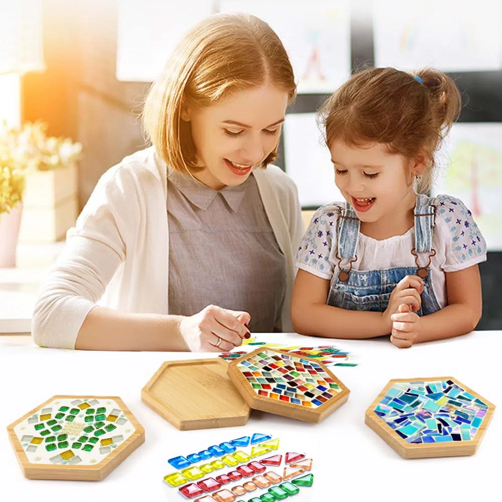 8 Stück Bambus-Mosaik-Untersetzer, Bambus Untersetzer