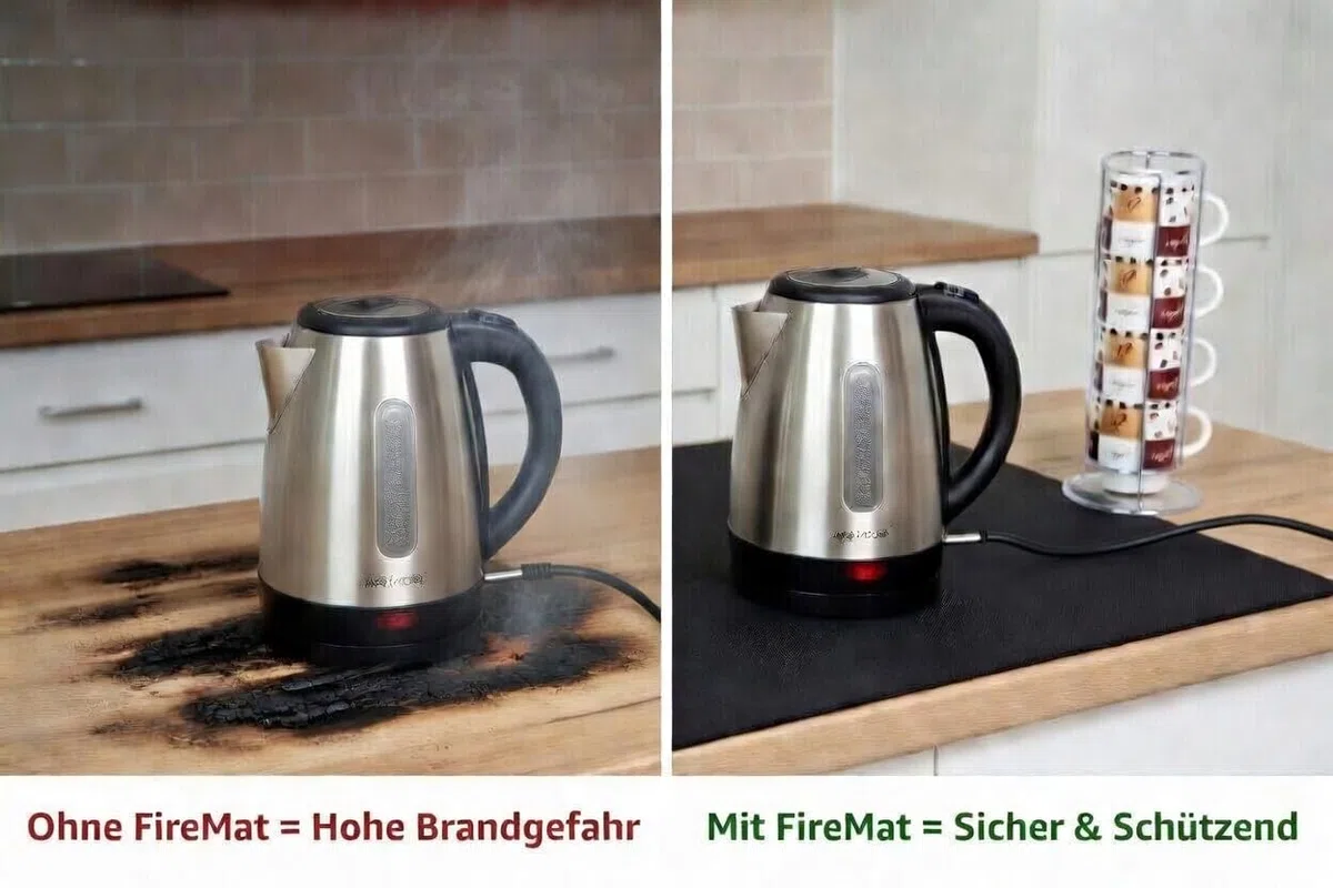 FireMat Feuerfeste Unterlage für Elektrogeräte wie Kaffeemaschinen, Mikrowelle, Wasskocher, Toaster Kochen auf Induktionsherd möglich. Black Edition (35x65cm)