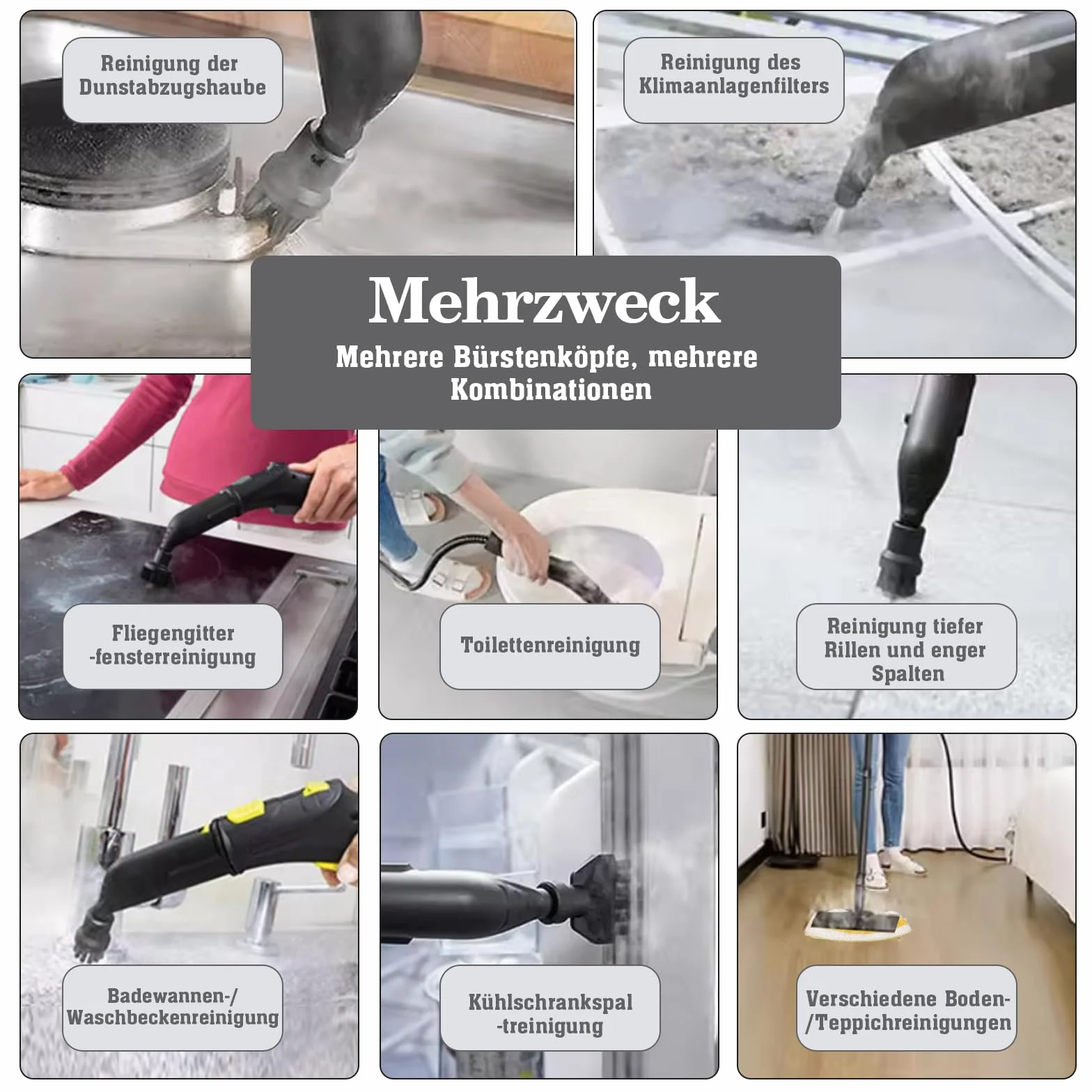 11 Stück Bürstenkopf Dampfreiniger Zubehör Kompatibel mit Karcher Dampfstaubsaugern SC1 SC2 SC3 SC4 SC5 SC7 CTK10