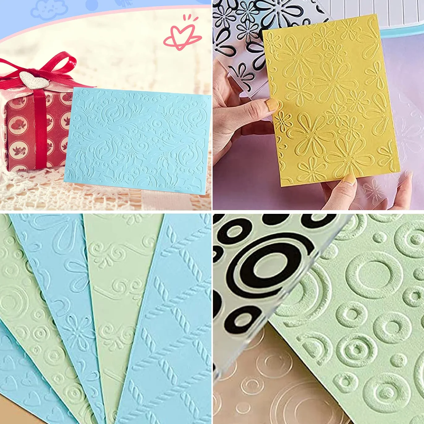 12 Stück Prägeschablone Kunststoff Prägefolder,Plastic Embossing Folders for Card Making Photo Album Scrapbooking Decoration, Grass and Wood(14.8 x 10.5 cm)