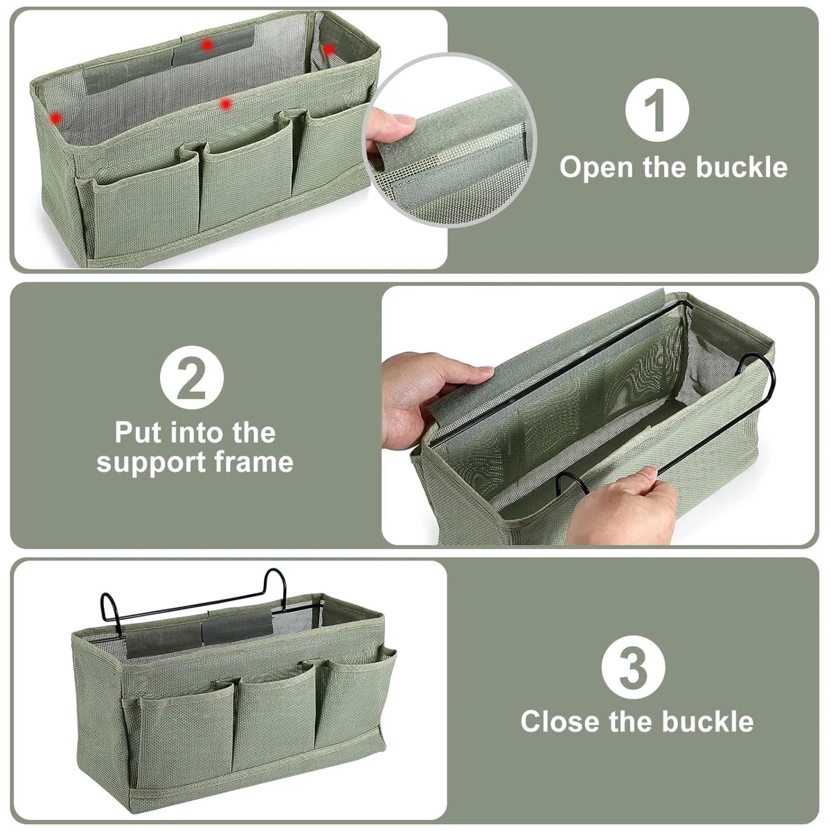 Net Nachttisch-Hängeaufbewahrung,Bett Organizer Zum Einhänge,betttaschen hängeaufbewahrung,Bett-Organizer,Betttasche zum Einhängen 3 Fächer,Hänge-Aufbewahrungstasche für Zuhause,Schule,Wohnheim (Grün)