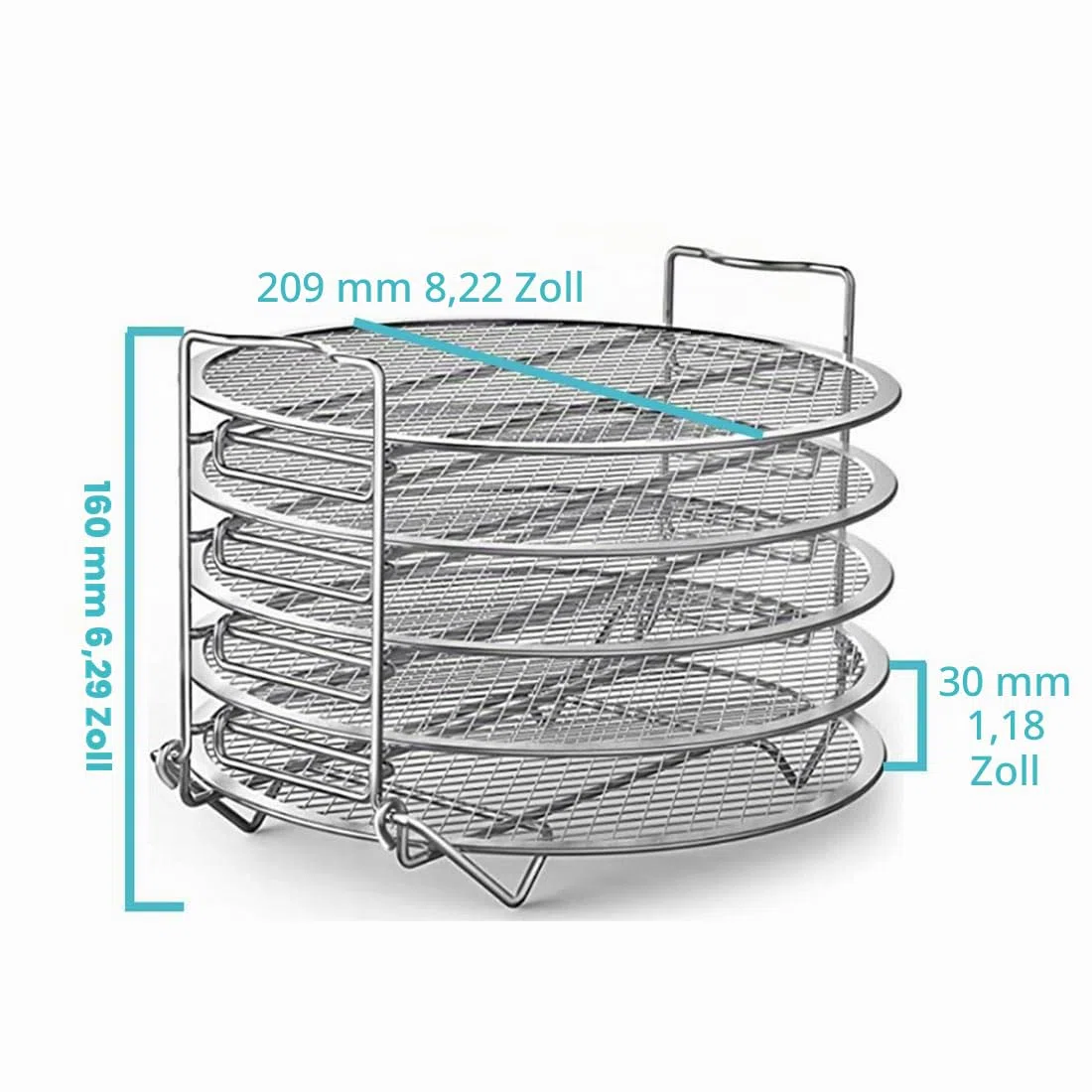 Dehydrator Rack Edelstahl Ständer Zubehör, Kompatibel mit Instant Pot, 5 stapelbare Schichten, Silberfarben, Rund