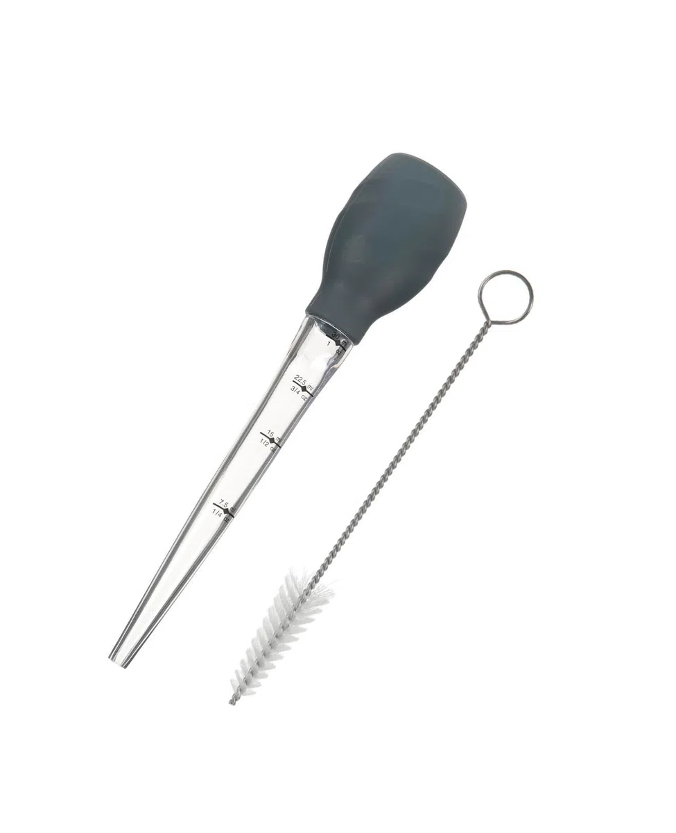 VITA PERFETTA Bratenspritze für Saft und Sauce mit Flaschenbürste – Marinaden-Injektor für Fleisch, Geflügel und Braten – Küchenspritze mit Skala 30 ml – BBQ und Küchenzubehör