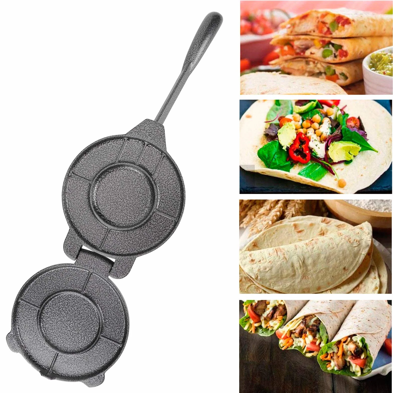 Tortilla Presse 6.5in aus Gusseisen, Taco Presse Roti Maker, Tortilla-Presse, Robuste Gusseisen-Tortilladora-Presse, Vorgewürzte Tortilla Maker für hausgemachte Tortillas, Grau