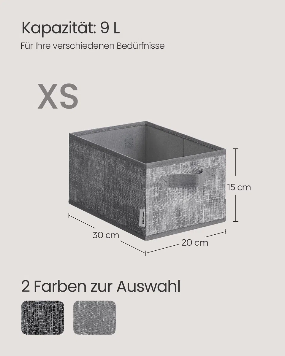 SONGMICS Aufbewahrungsbox 3er Set, zusammenklappbar, Stoffboxen aufbewahren, 30 x 20 x 15 cm, für Kleiderschrank, 2 Griffe, Etikette, für Schlafzimmer Wohnzimmer, schilfgrau ROB415G01
