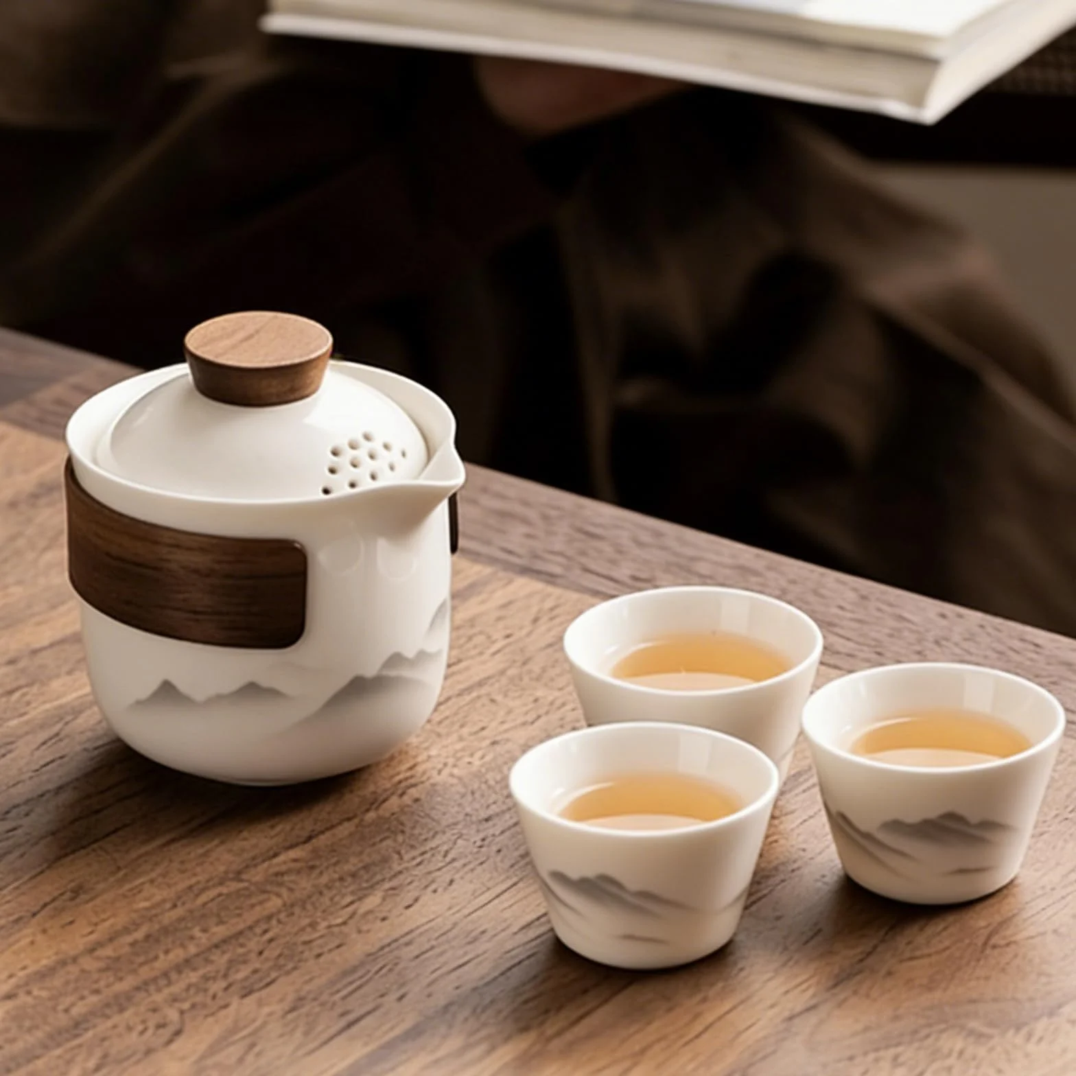 PORFOYO Chinesisches Gongfu-Tee-Set, 200ml Tragbares Keramik-Teekannen-Set, Hochwertiges Porzellan Teeset, Keramik Teekannen-Set, Einteiliges Set Für Reisen, Zuhause Und Büro, Weiß-Orange