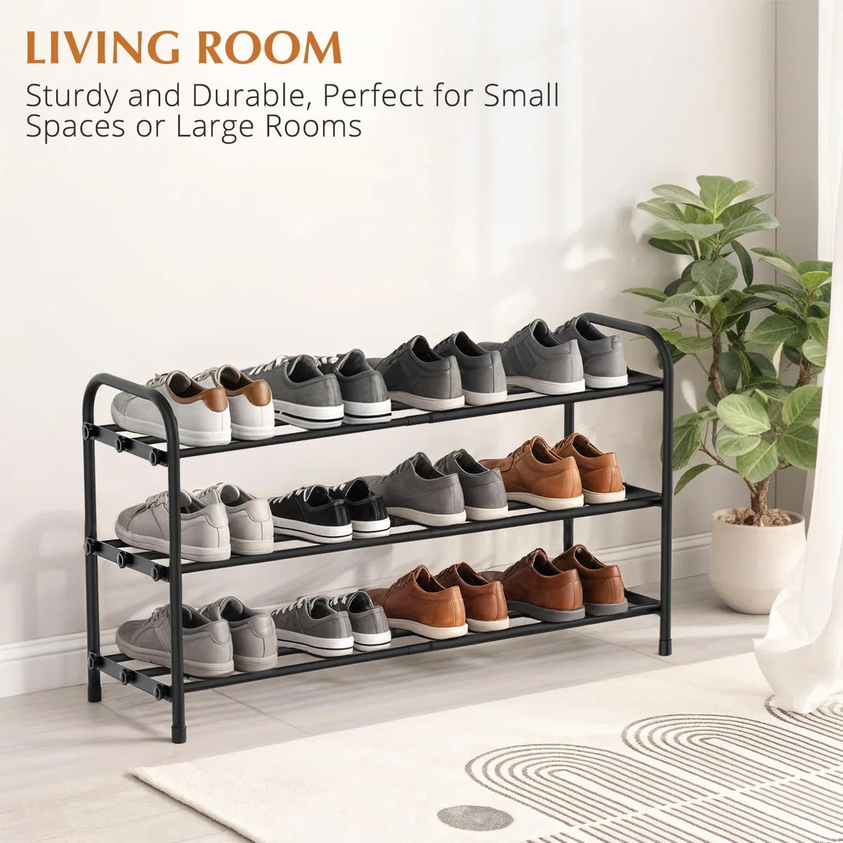 Schuhregal Platzsparend, 3 Ebenen Shoe Rack Metall, Ausziehbar Schuhablage 45 to 80cm, Klein Schuhständer Schwarz, Schmales Schuh Regal für Outdoor, Flur, Garderobe, Eingangsbereich