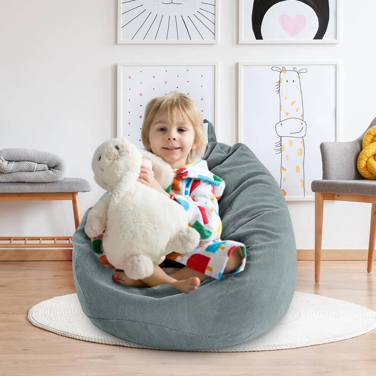 Highdi Sitzsack für Kinder,Grey Klein Sitzsack (Keine Füllung), Abnehmbarer Sitzsäcke, Für den Innen- oder Außenbereich Lazy Gaming Bean Bag Chair(70 x 80 cm)