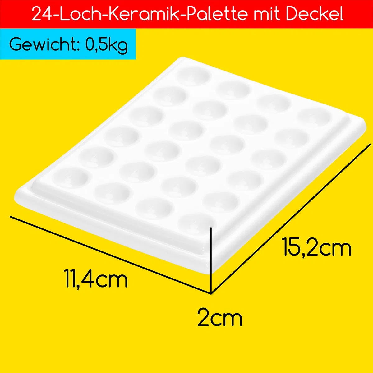 MEEDEN 24-Well Keramik Aquarell Palette mit Deckel,Porzellan Misch Künstler Palette 15 x 11 cm (6 x 4,5 Zoll) für Künstler Aquarell Gouache Malerei