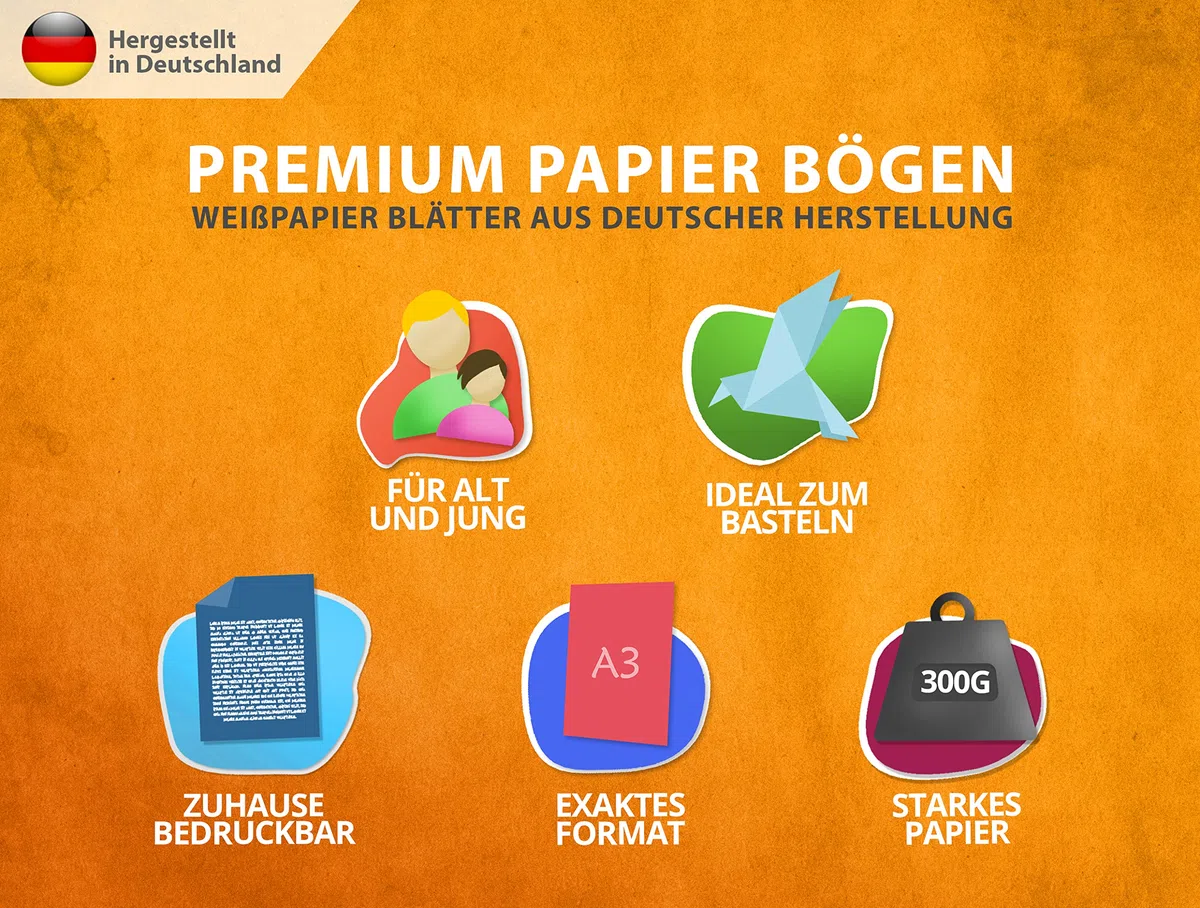 A3 Bastelkarton 300g/m² – 50 Blatt Fotokarton - PREMIUM PAPIER Reinweiß - Weißes Druckerpapier Weiss unbedruckt für Fotografie, Präsentationen, Basteln, FOTOKARTON, Karton - MADE IN GERMANY